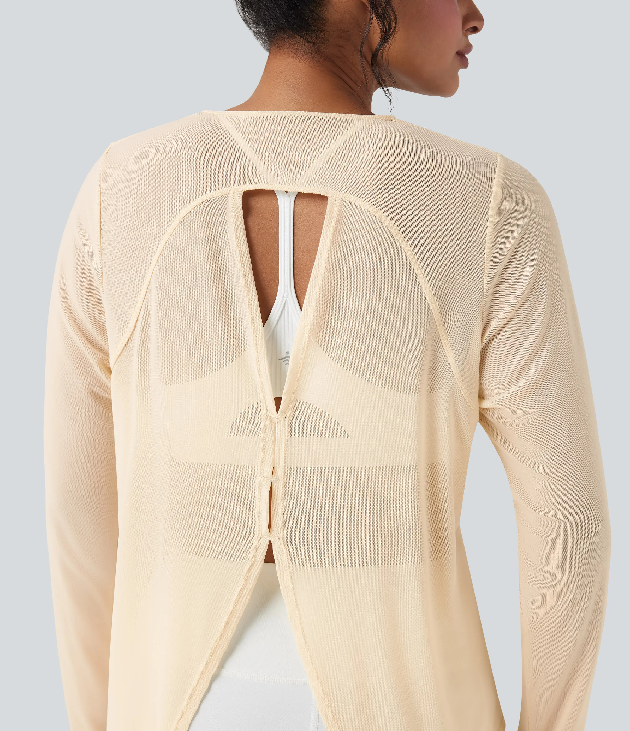 Halara Top deportivo de yoga de manga larga con aberturas de malla transparente - Pearled Ivory - S sold by Halara product image thumbnail 5