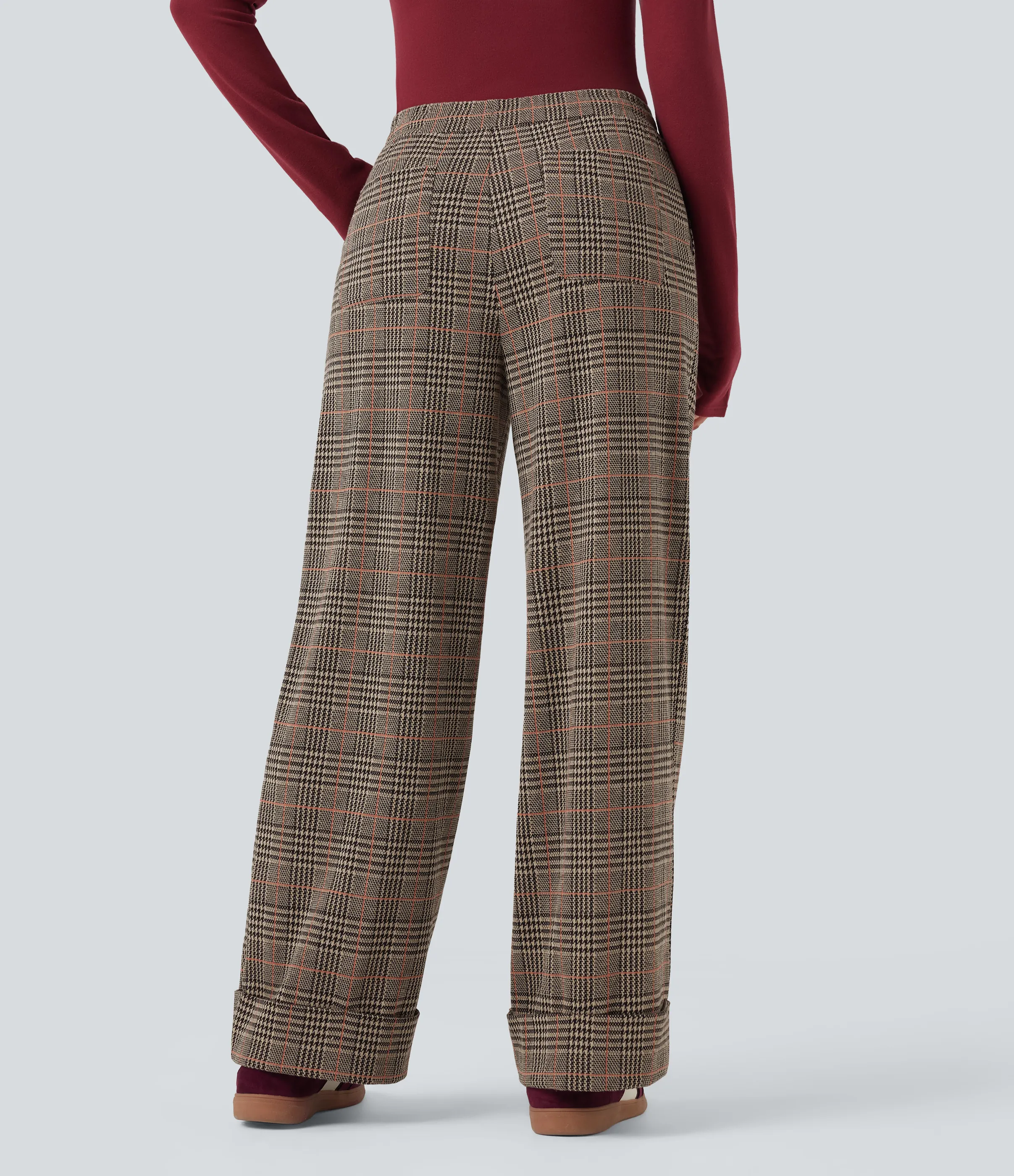 Halara Pantalones casuales anchos de pata de gallo con tiro medio, cordón ajustable y bolsillos - Desert Houndstooth Pattern - L(regular) sold by Halara product image thumbnail 3