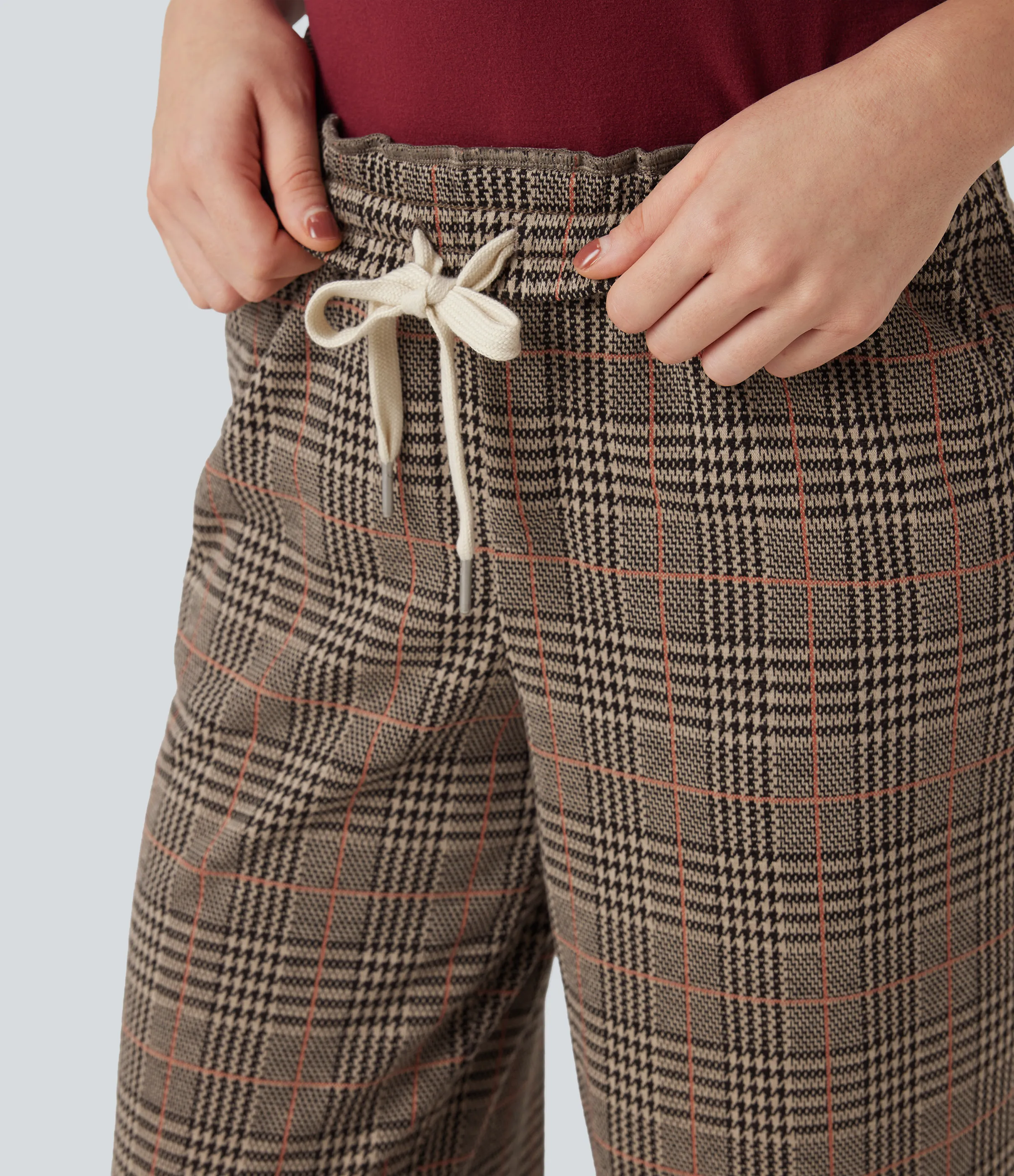 Halara Pantalones casuales anchos de pata de gallo con tiro medio, cordón ajustable y bolsillos - Desert Houndstooth Pattern - L(regular) sold by Halara product image thumbnail 5