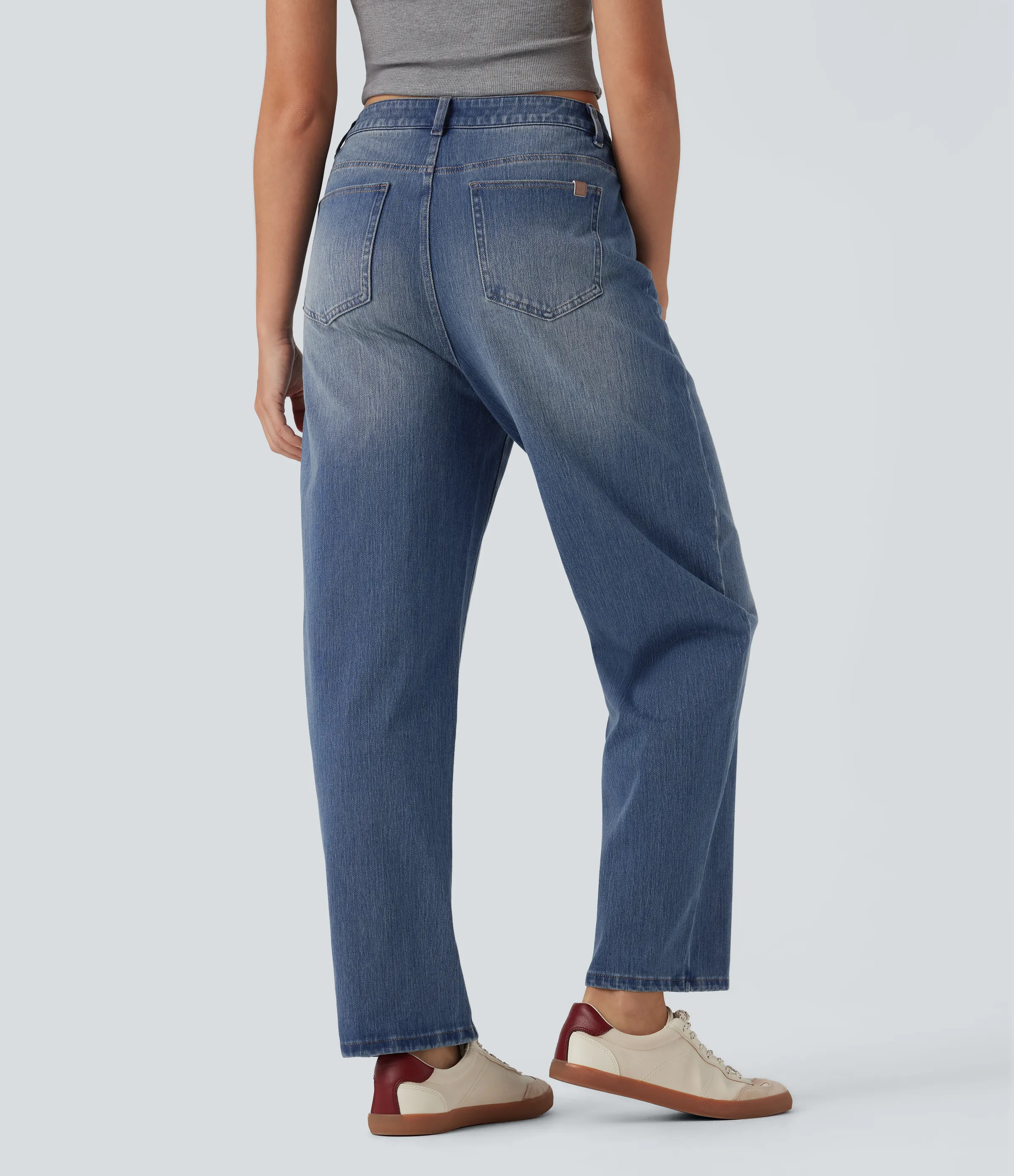 Halara Jeans anchos Halara Flex™ de tiro alto casuales tipo desgastados con bolsillos - Tide Blue Denim - L(regular) sold by Halara product image thumbnail 3