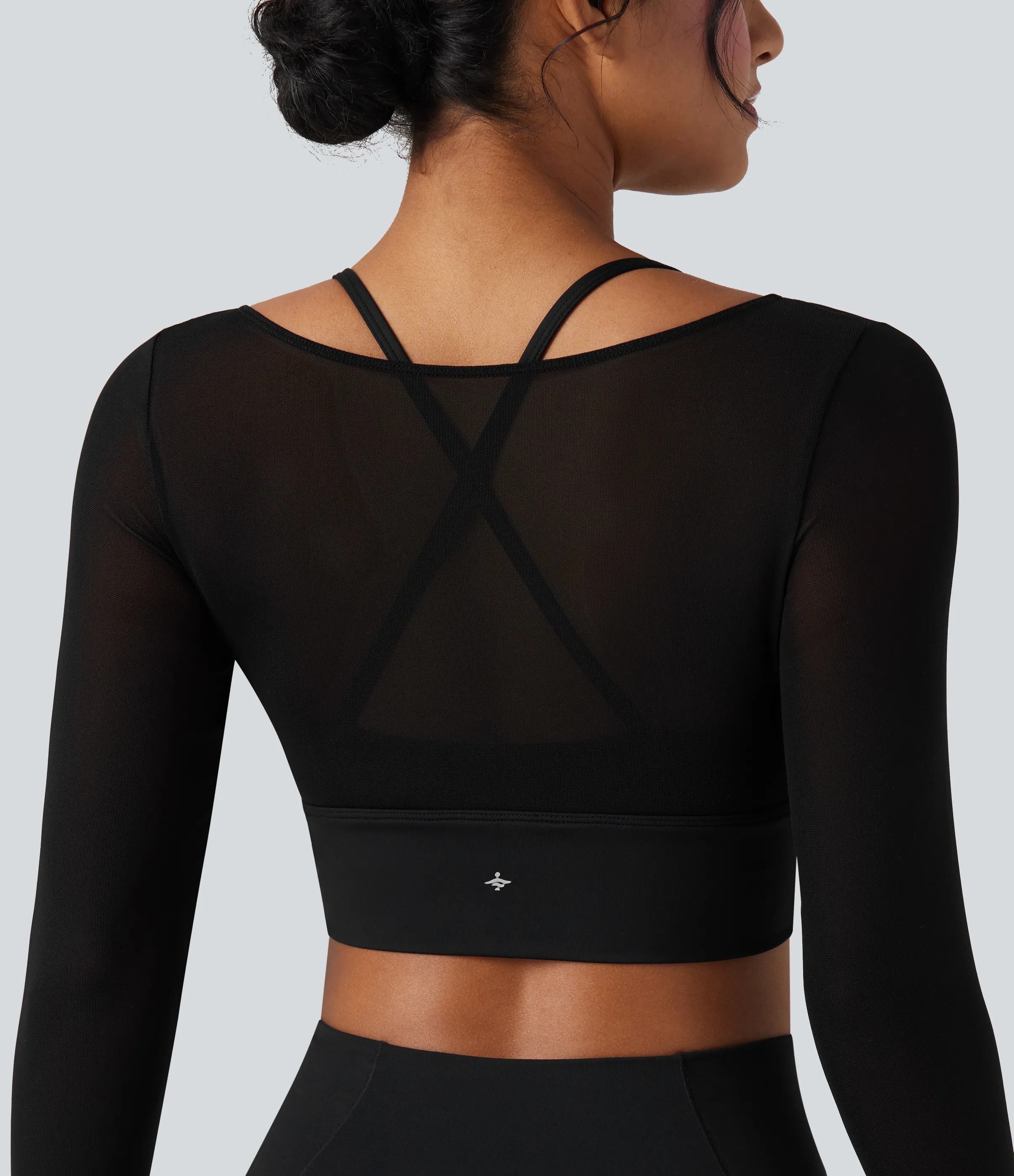 Halara Top deportivo de yoga SoftlyZero™ 2 en 1 con abertura para el pulgar y manga larga de malla de contraste afelpada - Black - L sold by Halara product image thumbnail 5