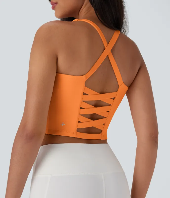 Halara Top corto de yoga en copas D-F - Sun Orange - L sold by Halara