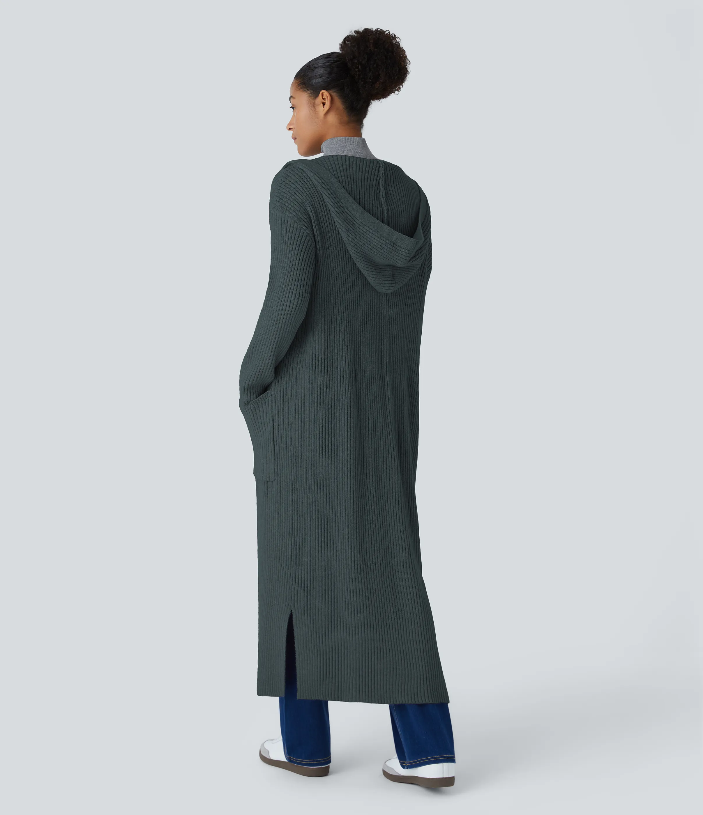 Halara Cárdigan manga larga capucha bolsillo lateral abertura - Slate Blue - M sold by Halara product image thumbnail 3