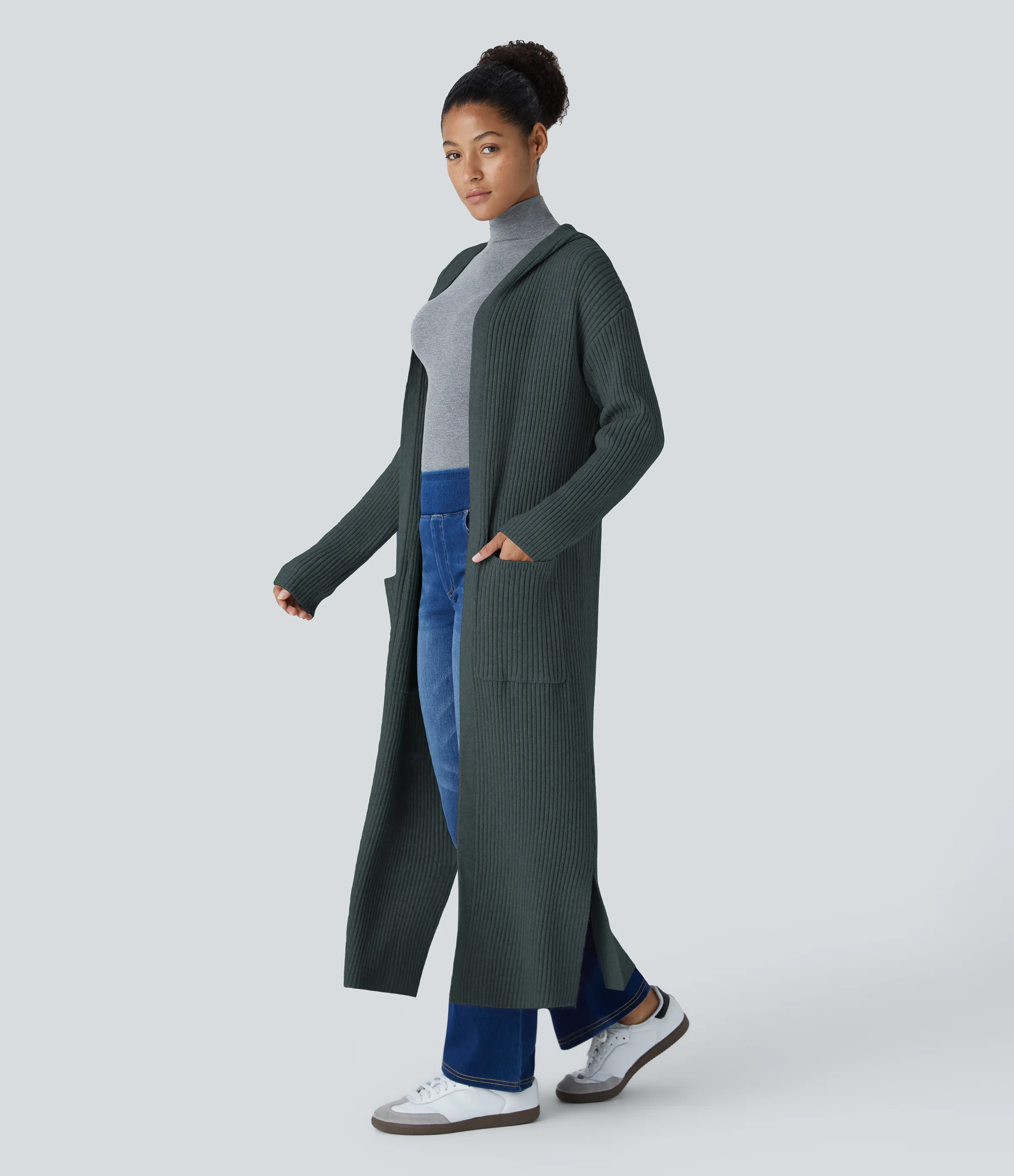 Halara Cárdigan manga larga capucha bolsillo lateral abertura - Slate Blue - M sold by Halara product image thumbnail 4