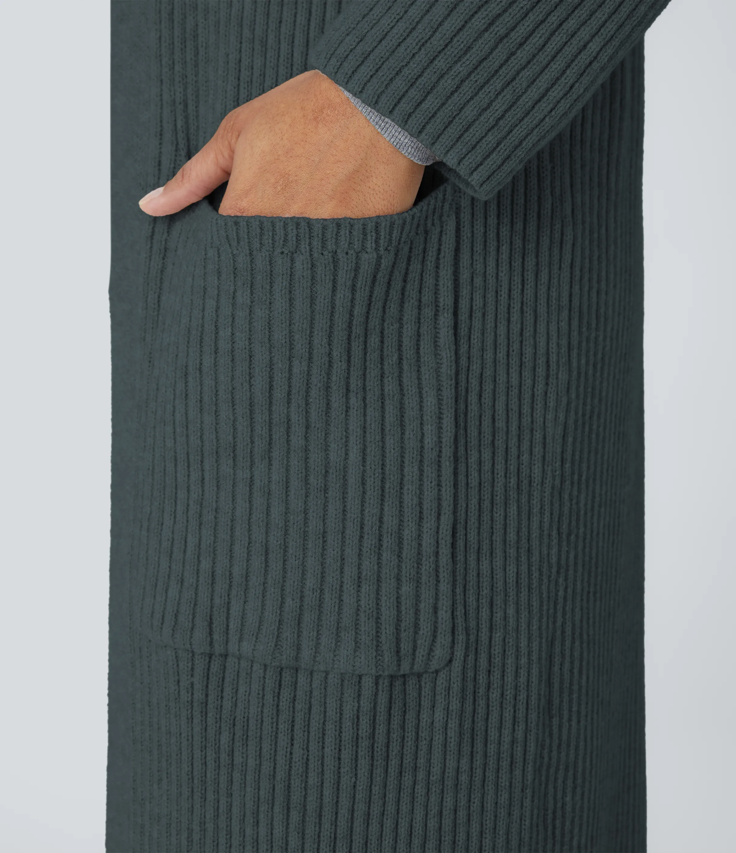 Halara Cárdigan manga larga capucha bolsillo lateral abertura - Slate Blue - M sold by Halara product image thumbnail 5