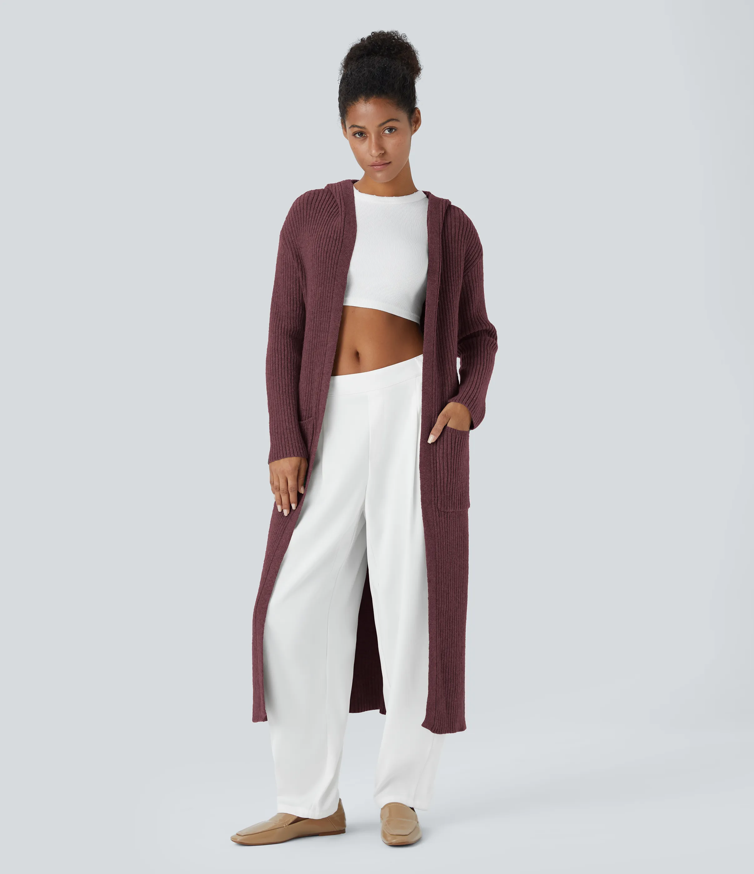 Halara Cárdigan manga larga capucha bolsillo lateral abertura - Zinfandel - Wine Red - XS sold by Halara