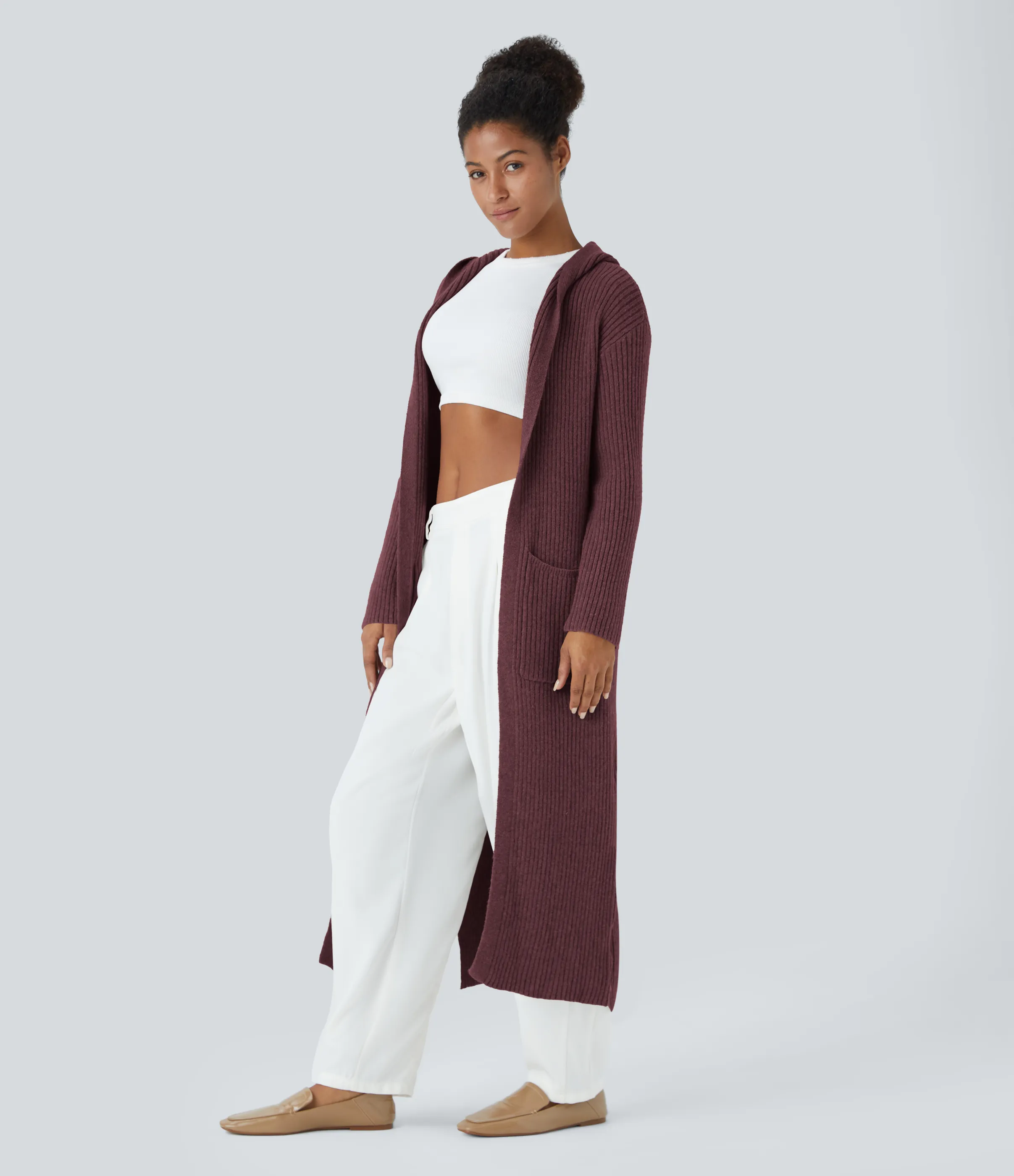 Halara Cárdigan manga larga capucha bolsillo lateral abertura - Zinfandel - Wine Red - XS sold by Halara product image thumbnail 4