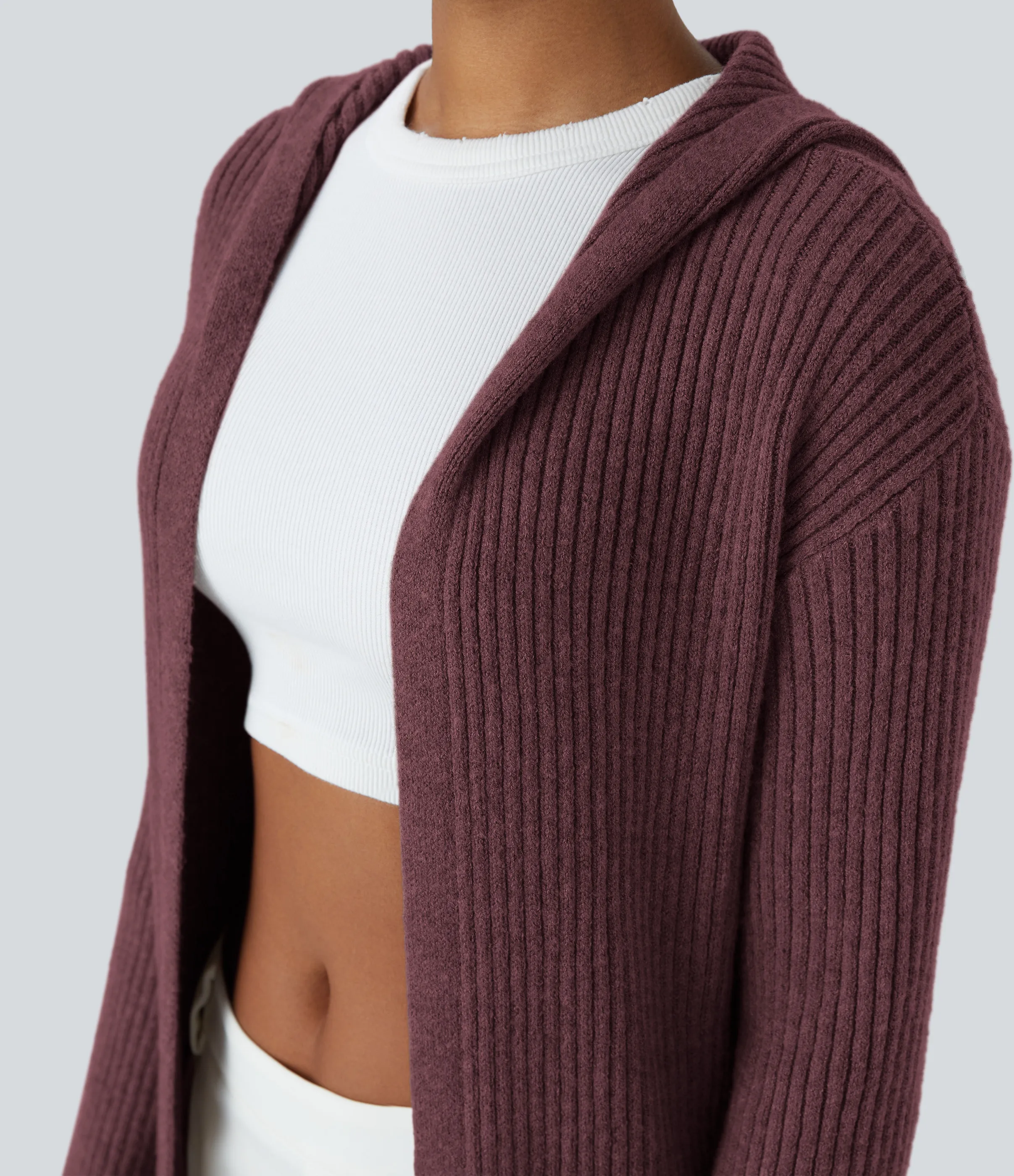 Halara Cárdigan manga larga capucha bolsillo lateral abertura - Zinfandel - Wine Red - XS sold by Halara product image thumbnail 5