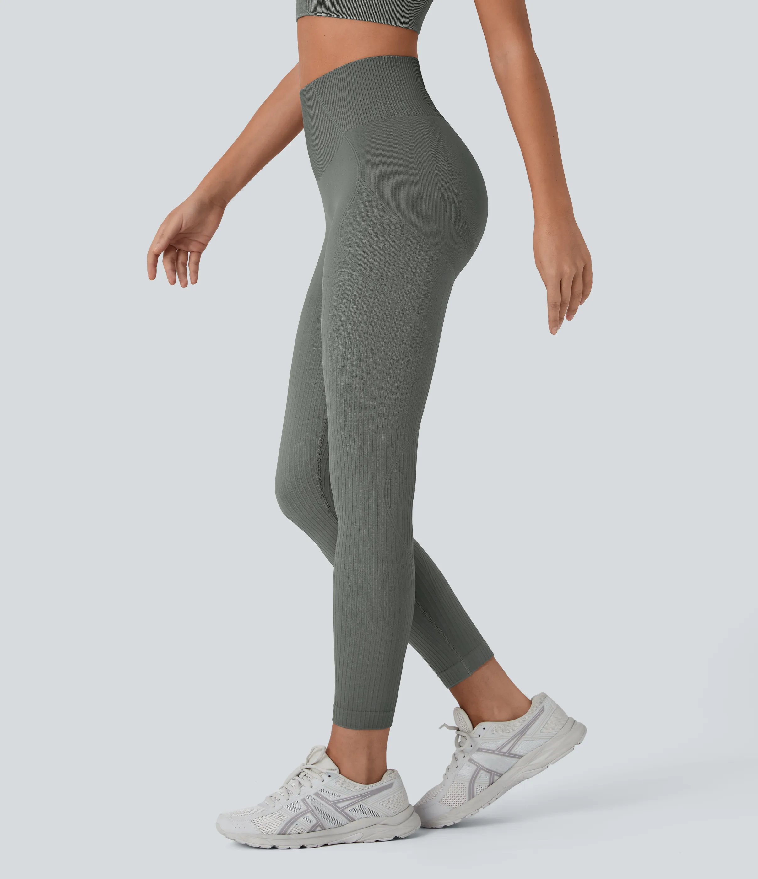 Halara Leggings de entrenamiento acanalados con tiro alto suaves y sin costuras con control de abomen y push-up - Grey - XL(7/8) sold by Halara product image thumbnail 2