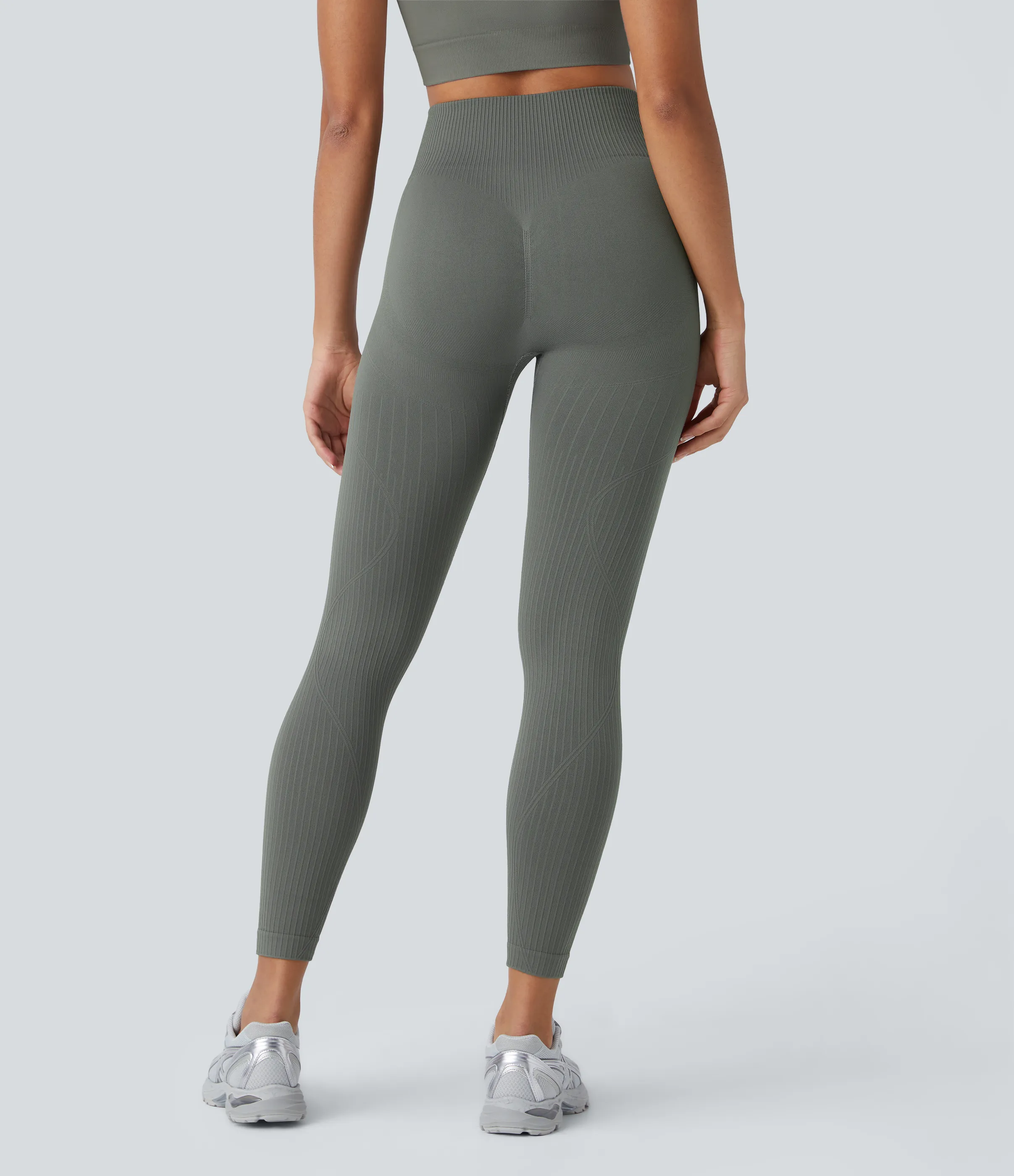 Halara Leggings de entrenamiento acanalados con tiro alto suaves y sin costuras con control de abomen y push-up - Grey - XL(7/8) sold by Halara product image thumbnail 3