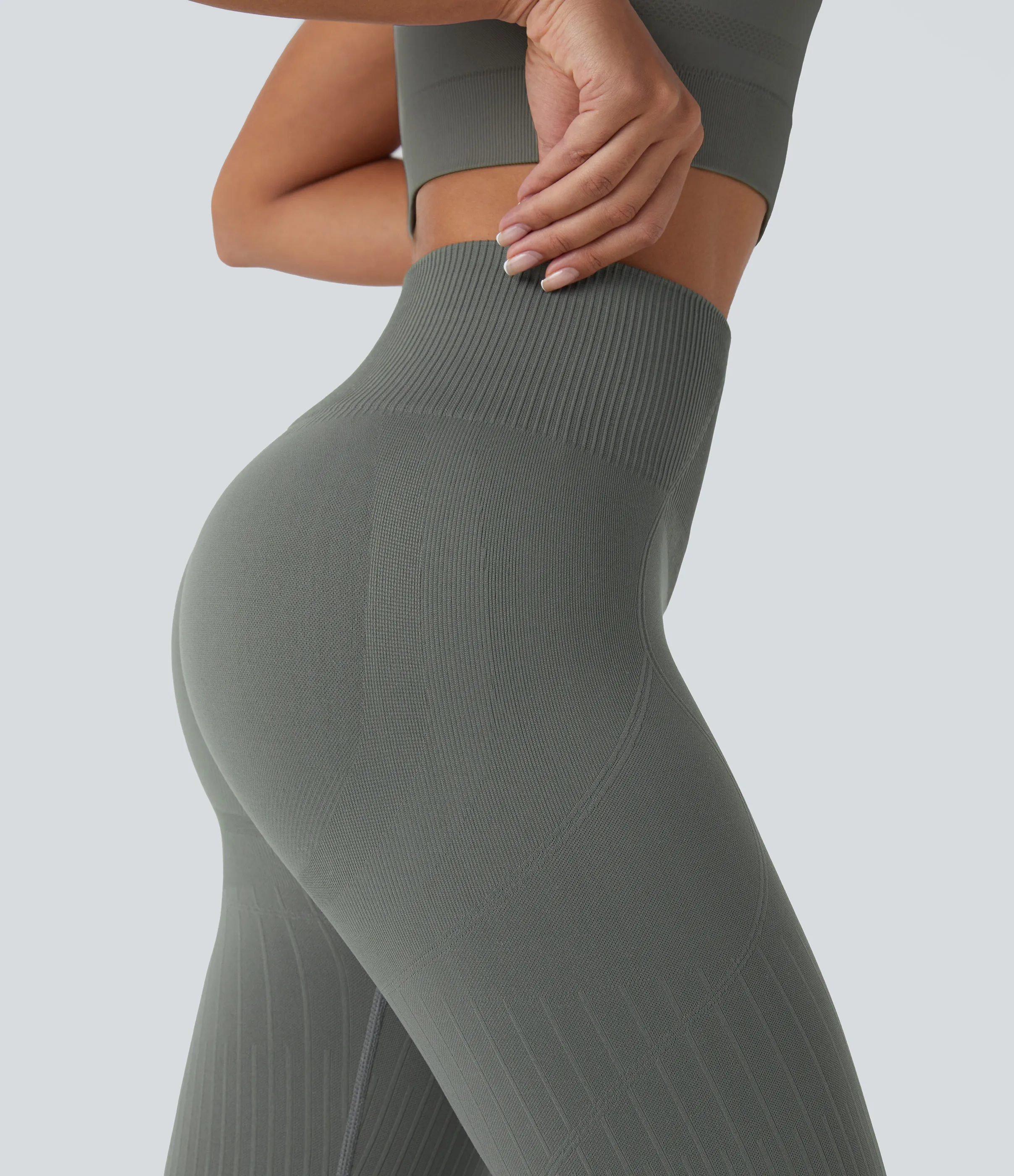 Halara Leggings de entrenamiento acanalados con tiro alto suaves y sin costuras con control de abomen y push-up - Grey - XL(7/8) sold by Halara product image thumbnail 5