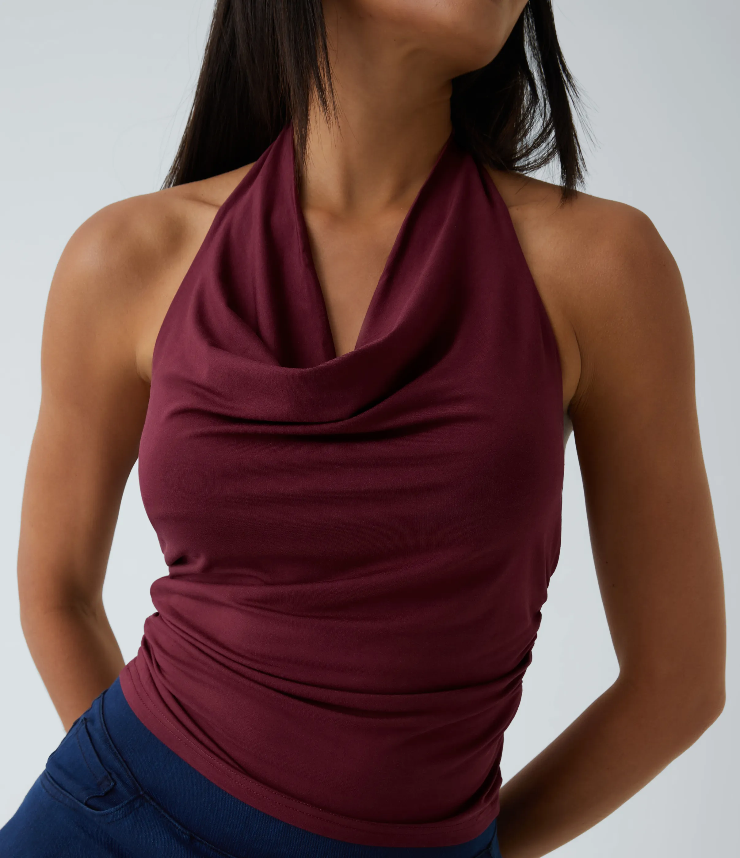 Halara Top sin manga fruncido sin espalda cuello vuelto halter - New Maroon - L sold by Halara product image thumbnail 5