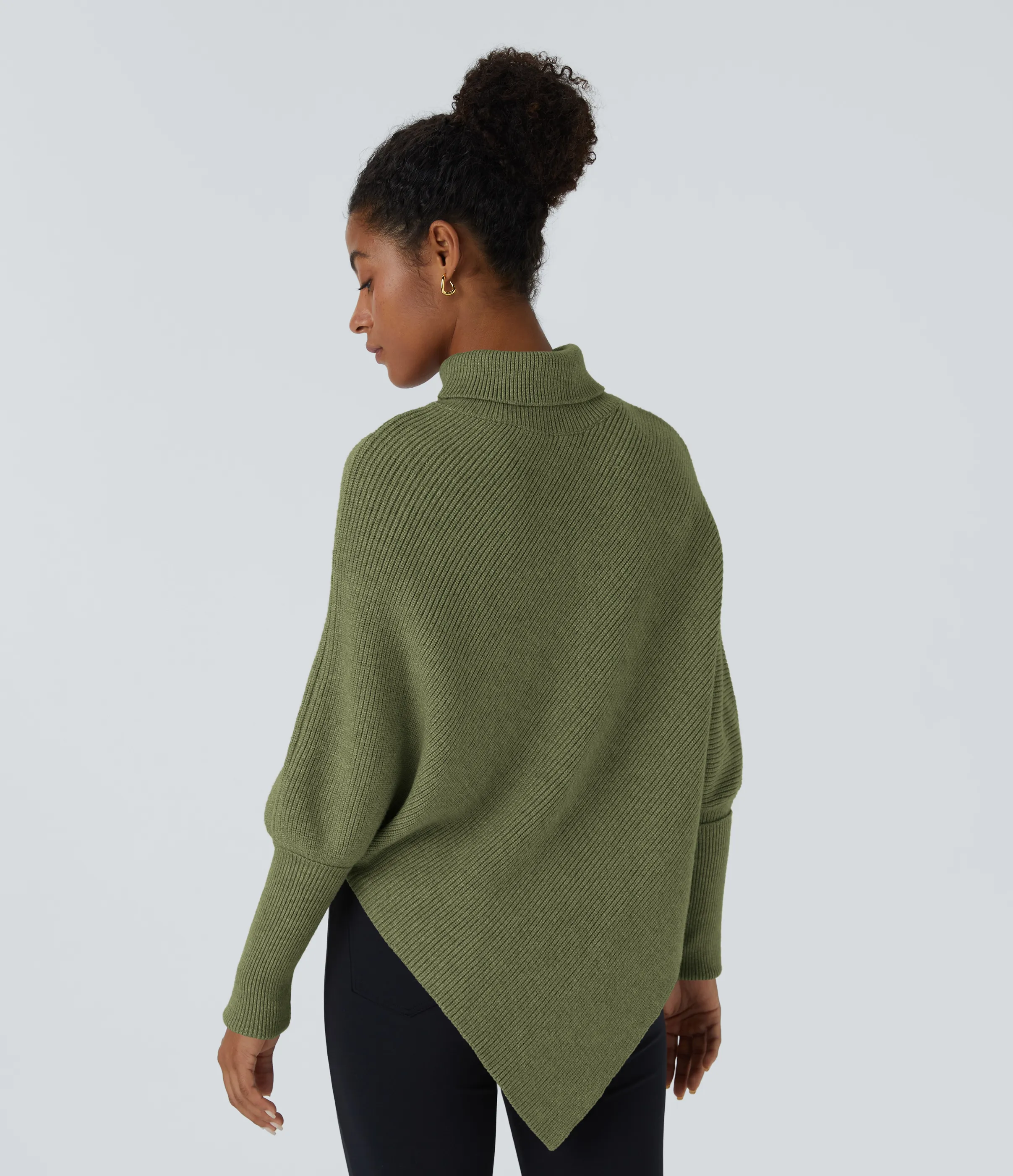 Halara Suéter oficina cuello alto manga larga dobladillo asimétrico - Deep Sage - XS sold by Halara product image thumbnail 3