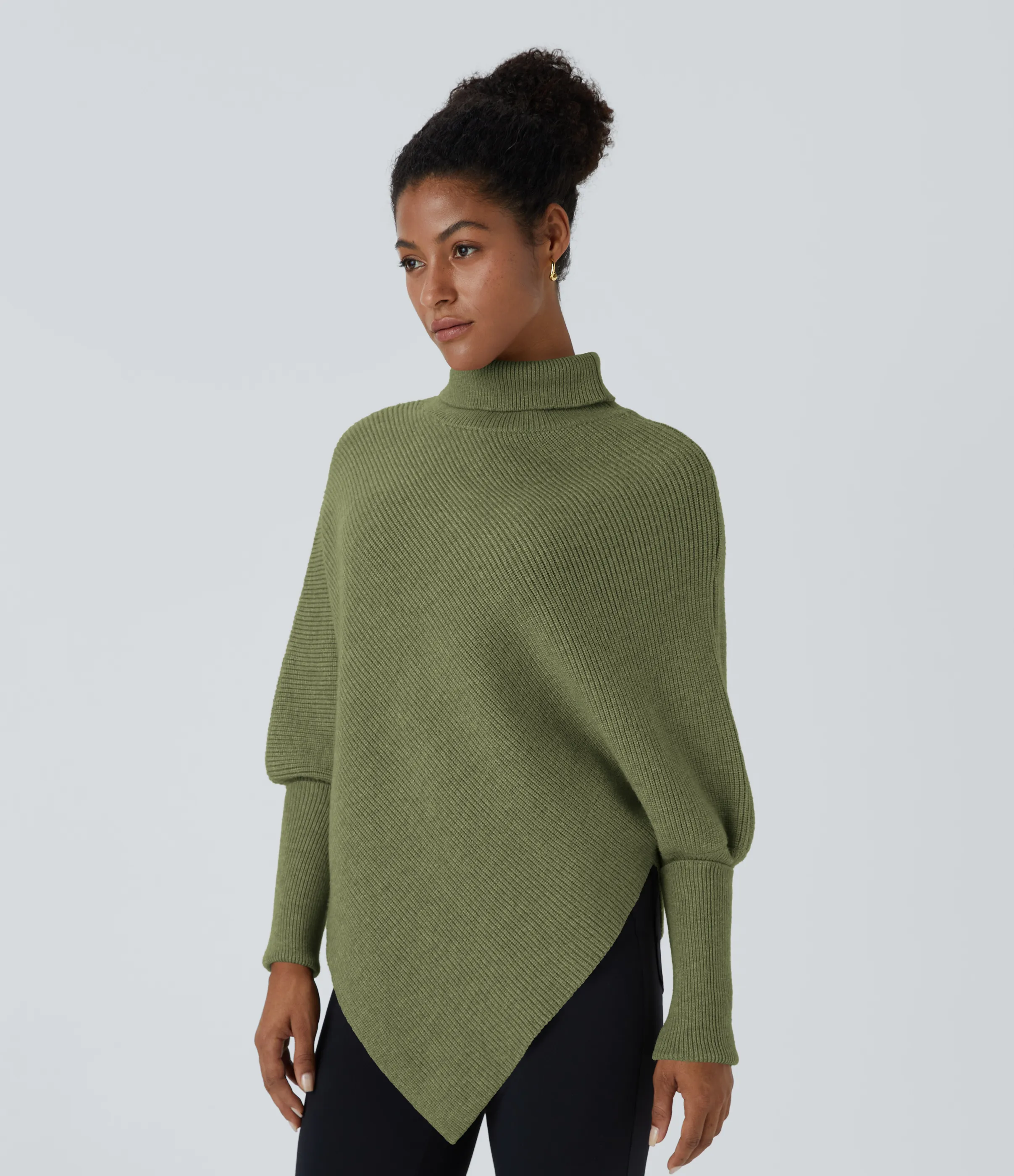 Halara Suéter oficina cuello alto manga larga dobladillo asimétrico - Deep Sage - XS sold by Halara product image thumbnail 4