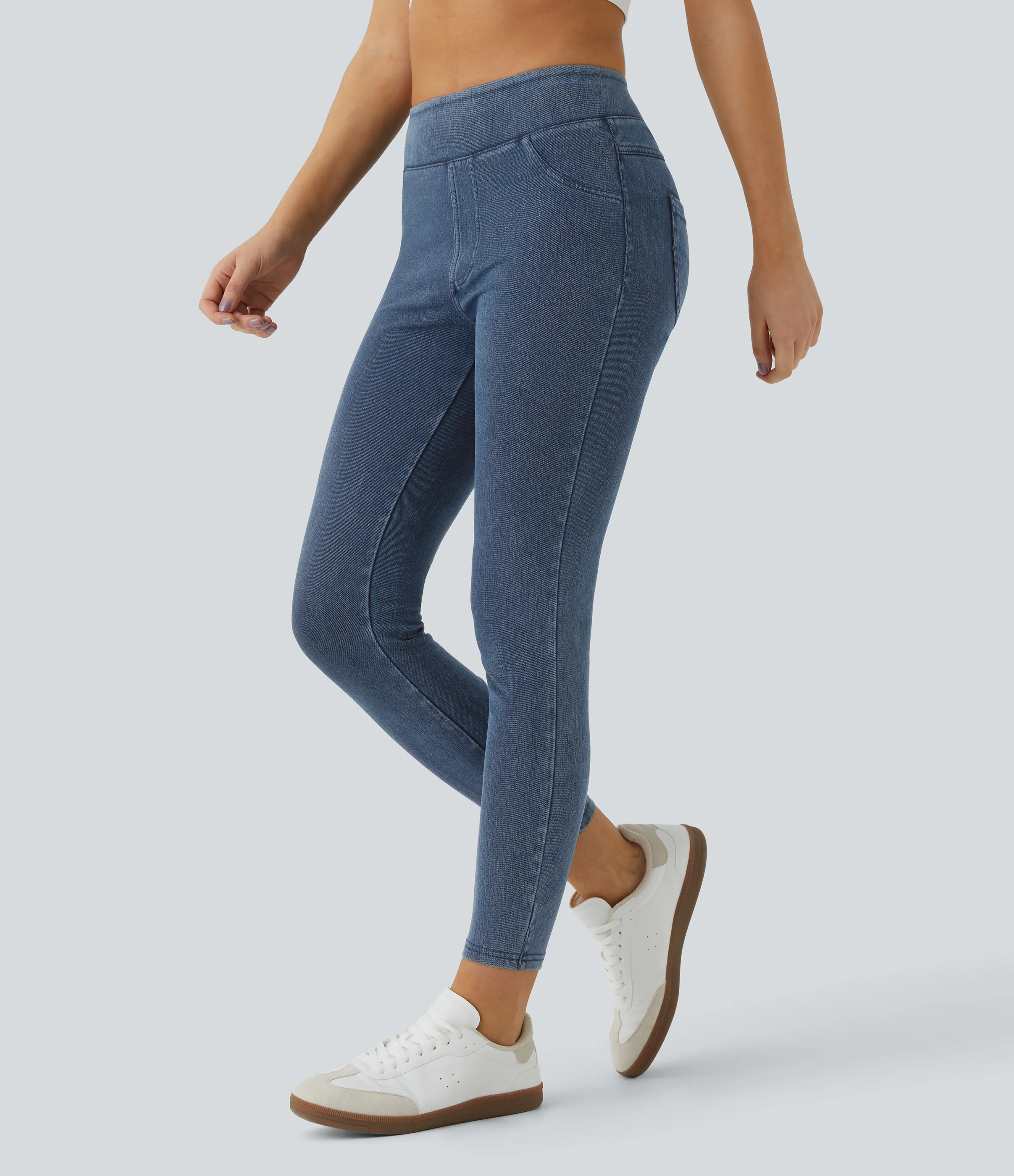 Halara Leggings Halara Flex™ Denim mezclilla elástico bolsillo lateral trasero tiro alto - Washed Denim Bleached Blue - XL(7/8) sold by Halara product image thumbnail 4