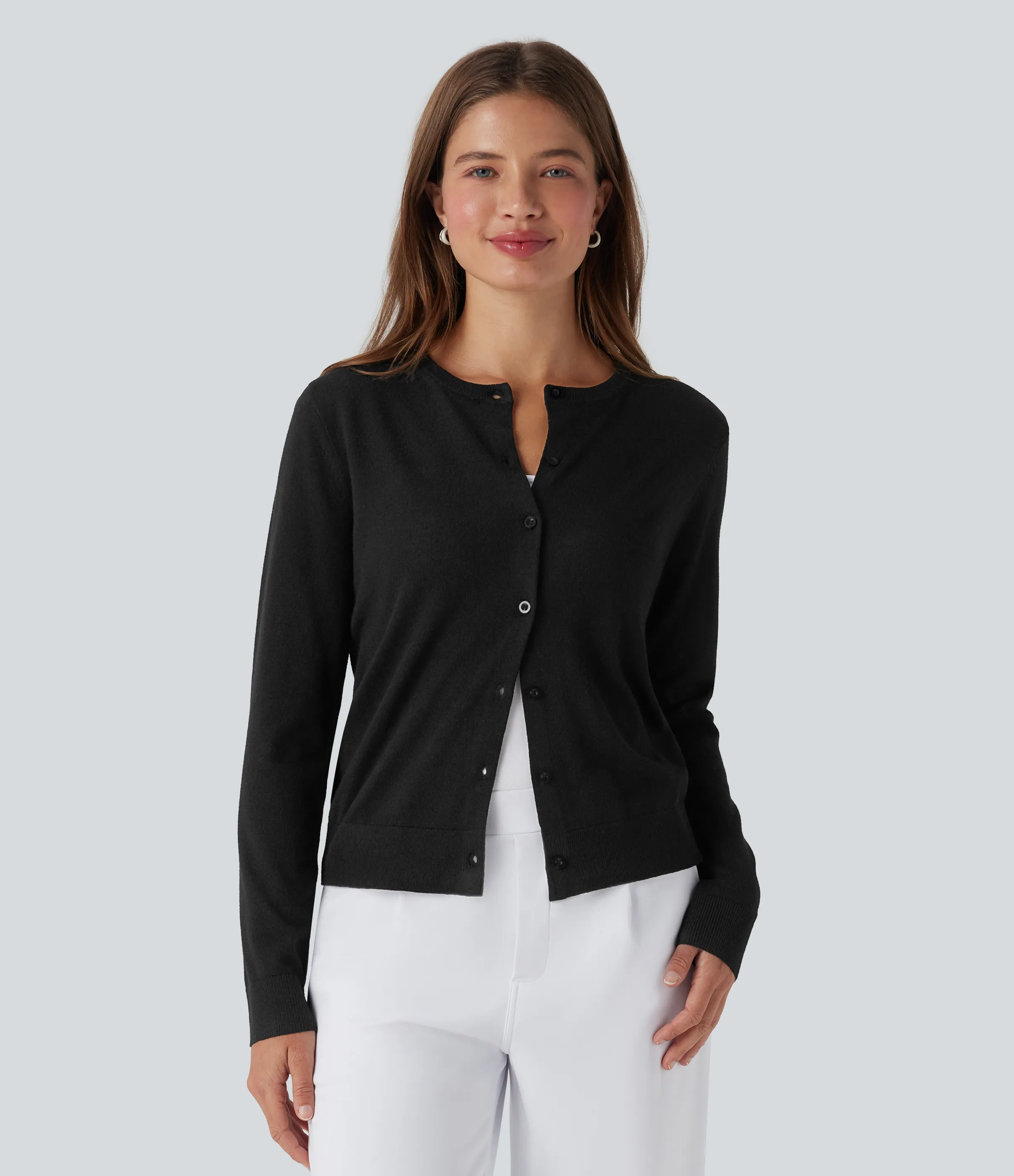 Halara Cárdigan de lana de oficina de manga larga y cuello redondo - Black - XS sold by Halara product image thumbnail 2