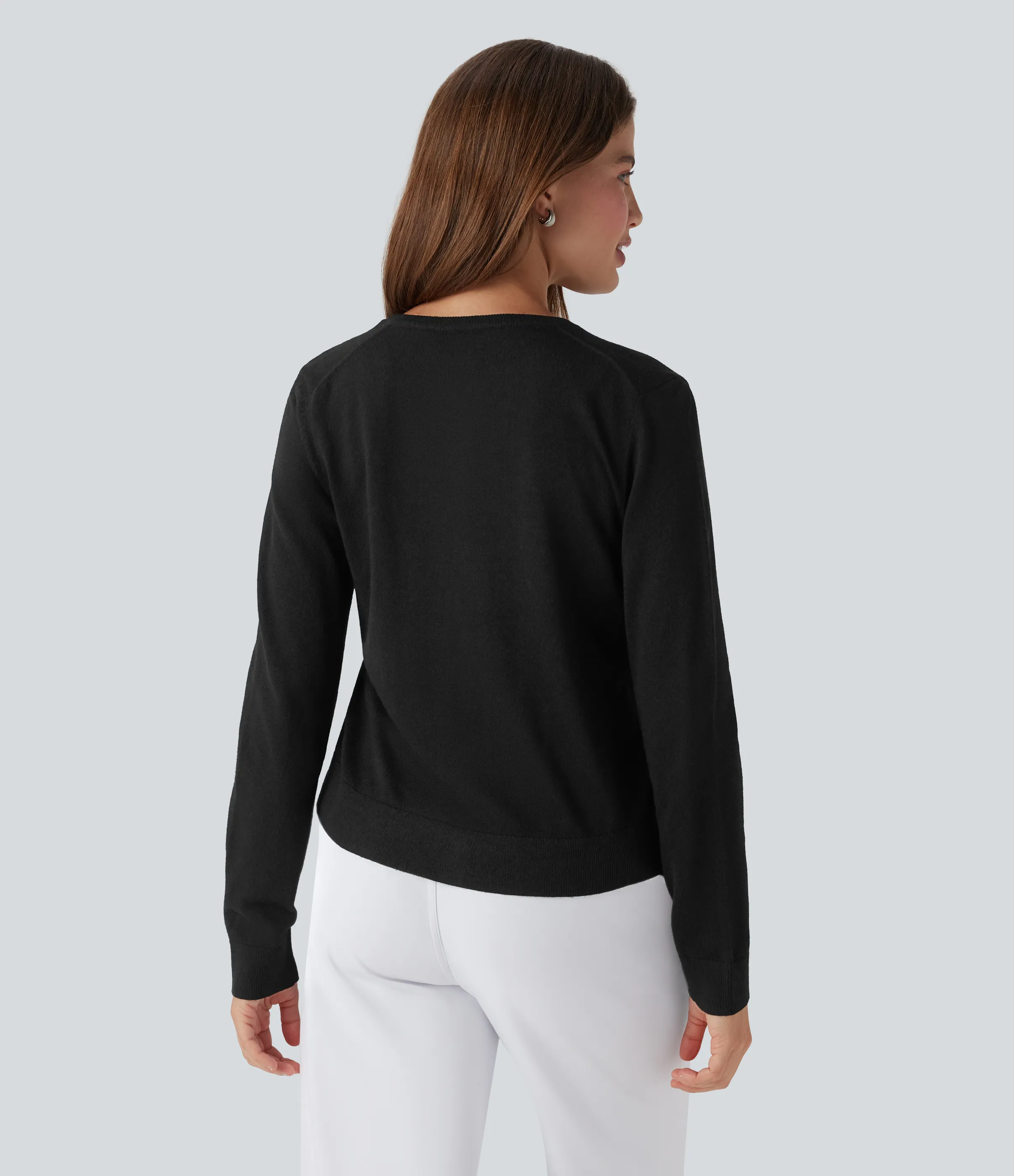 Halara Cárdigan de lana de oficina de manga larga y cuello redondo - Black - XS sold by Halara product image thumbnail 3