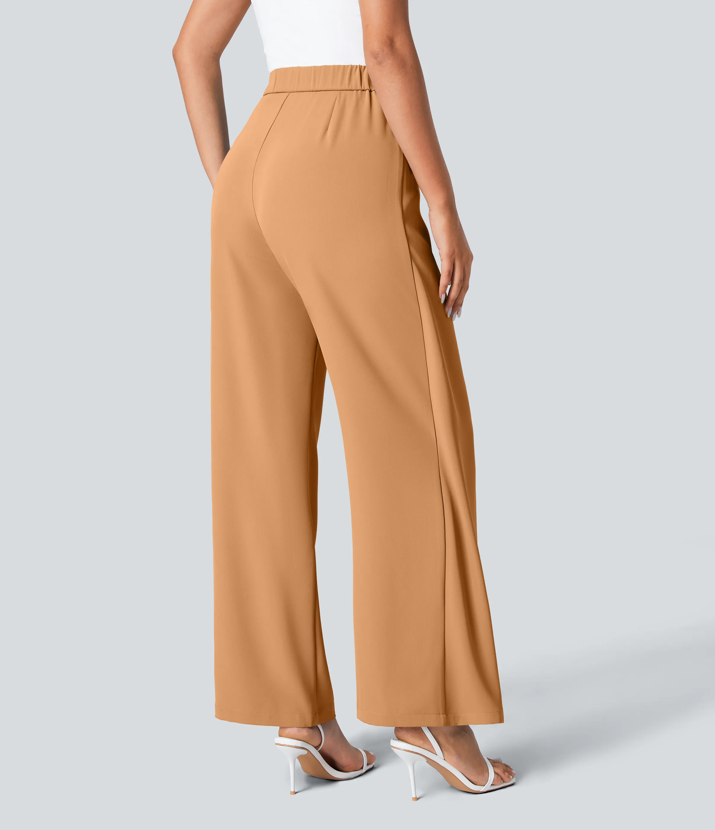 Halara Pantalón oficina pierna ancha cremallera invisible tiro alto lazo lateral - Gold Earth - S(regular) sold by Halara product image thumbnail 3