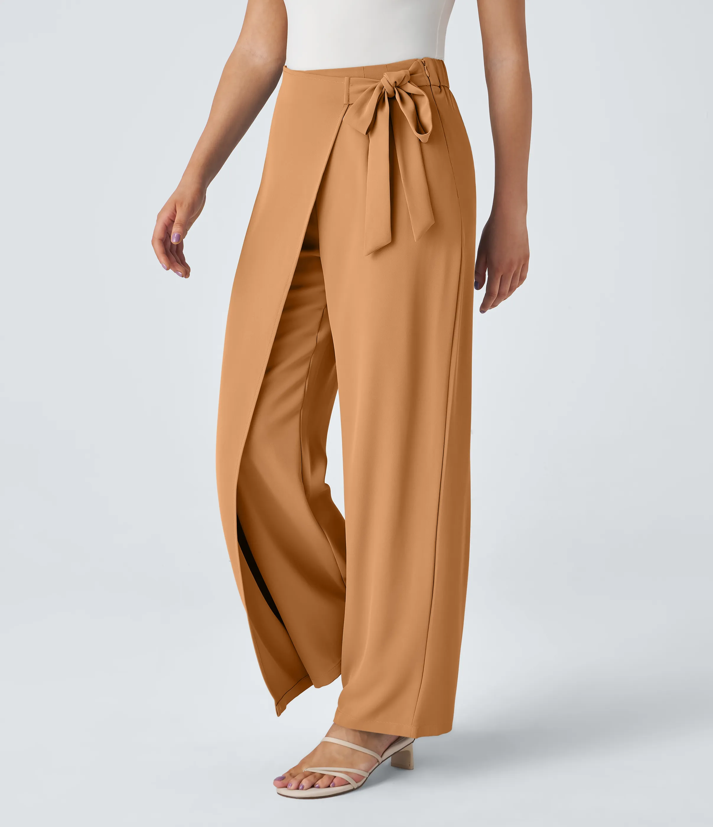 Halara Pantalón oficina pierna ancha cremallera invisible tiro alto lazo lateral - Gold Earth - S(regular) sold by Halara product image thumbnail 4