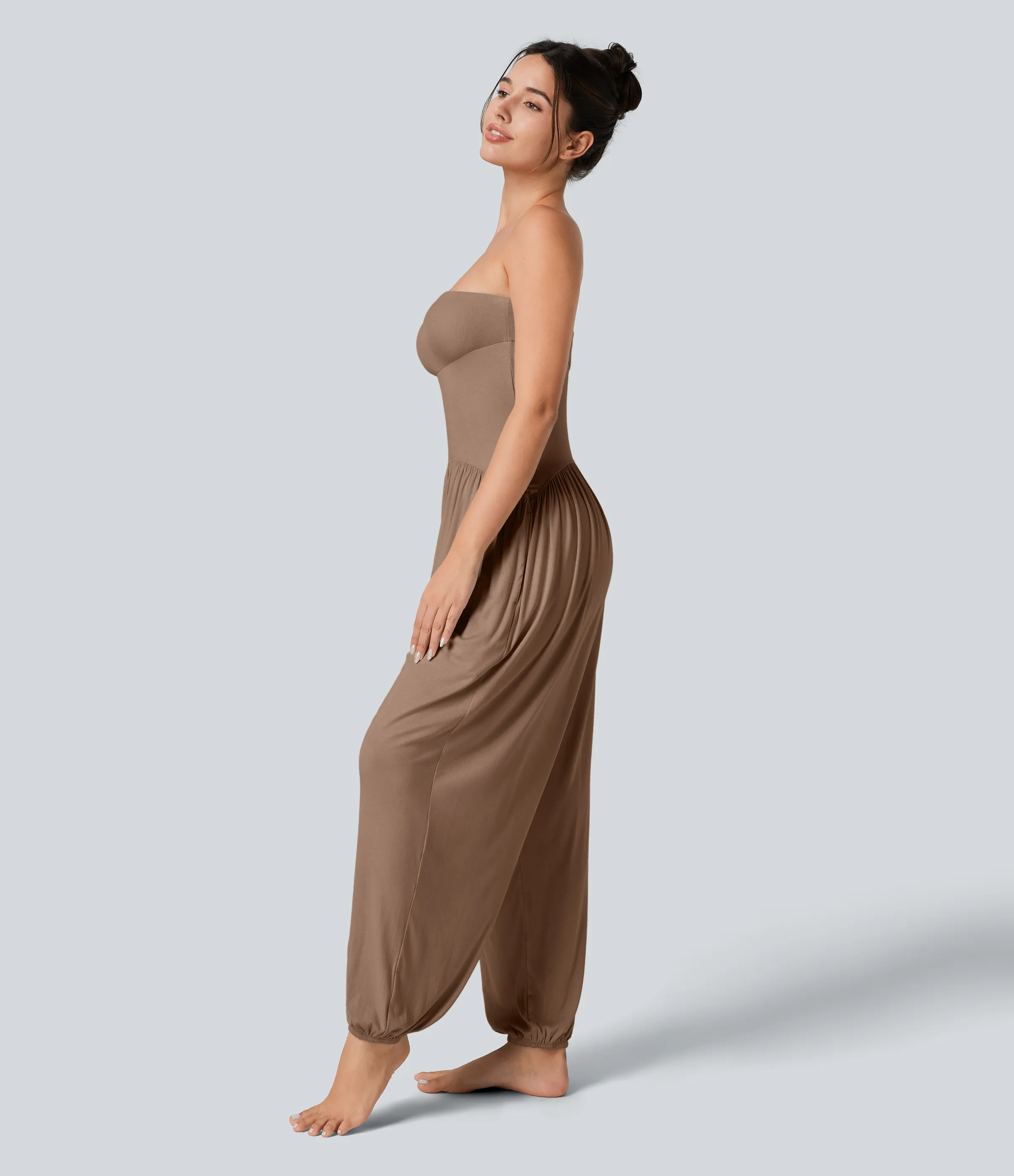 Halara Mono bolsillo lateral plisado sin espalda tubo acanalado - Beaver Fur - M(regular) sold by Halara product image thumbnail 4