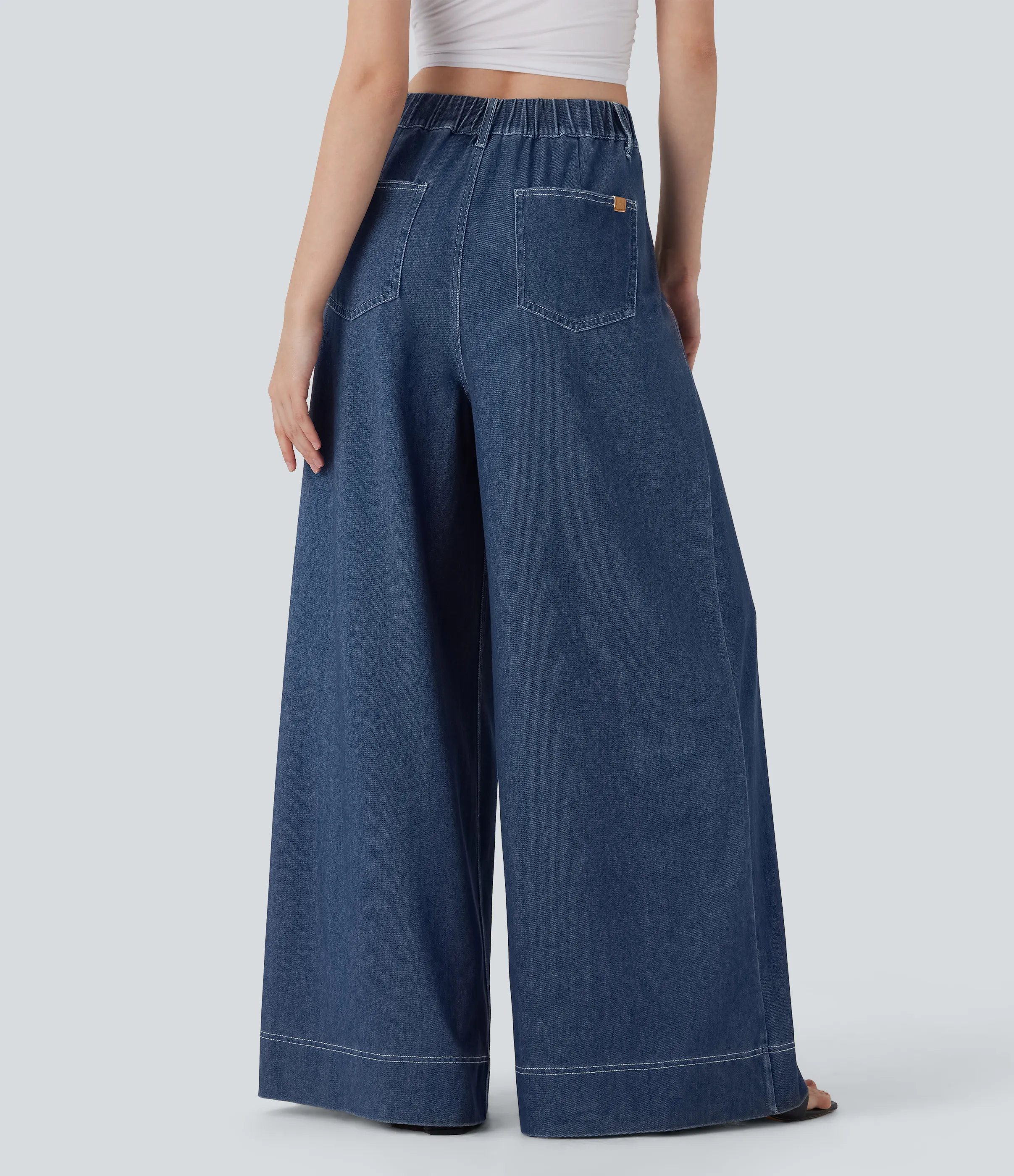 Halara Jeans Halara Flex™ Denim vaquero elástico secado rápido tacto fresco pierna ancha tiro alto múltiple bolsillo - Pageant Blue Denim - L(regular) sold by Halara product image thumbnail 3