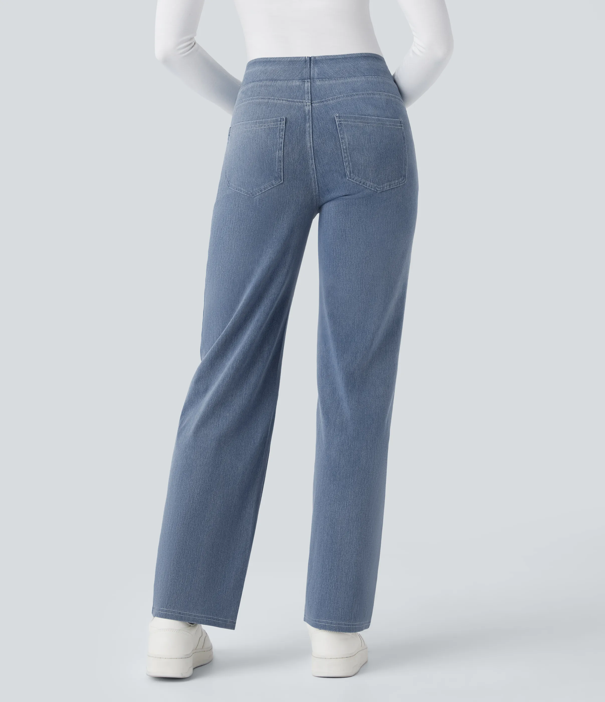 Halara Jeans Halara Flex™ Denim oficina elástico pierna recta tiro alto múltiple bolsillo - Ice Crevice Denim - L(regular) sold by Halara product image thumbnail 3