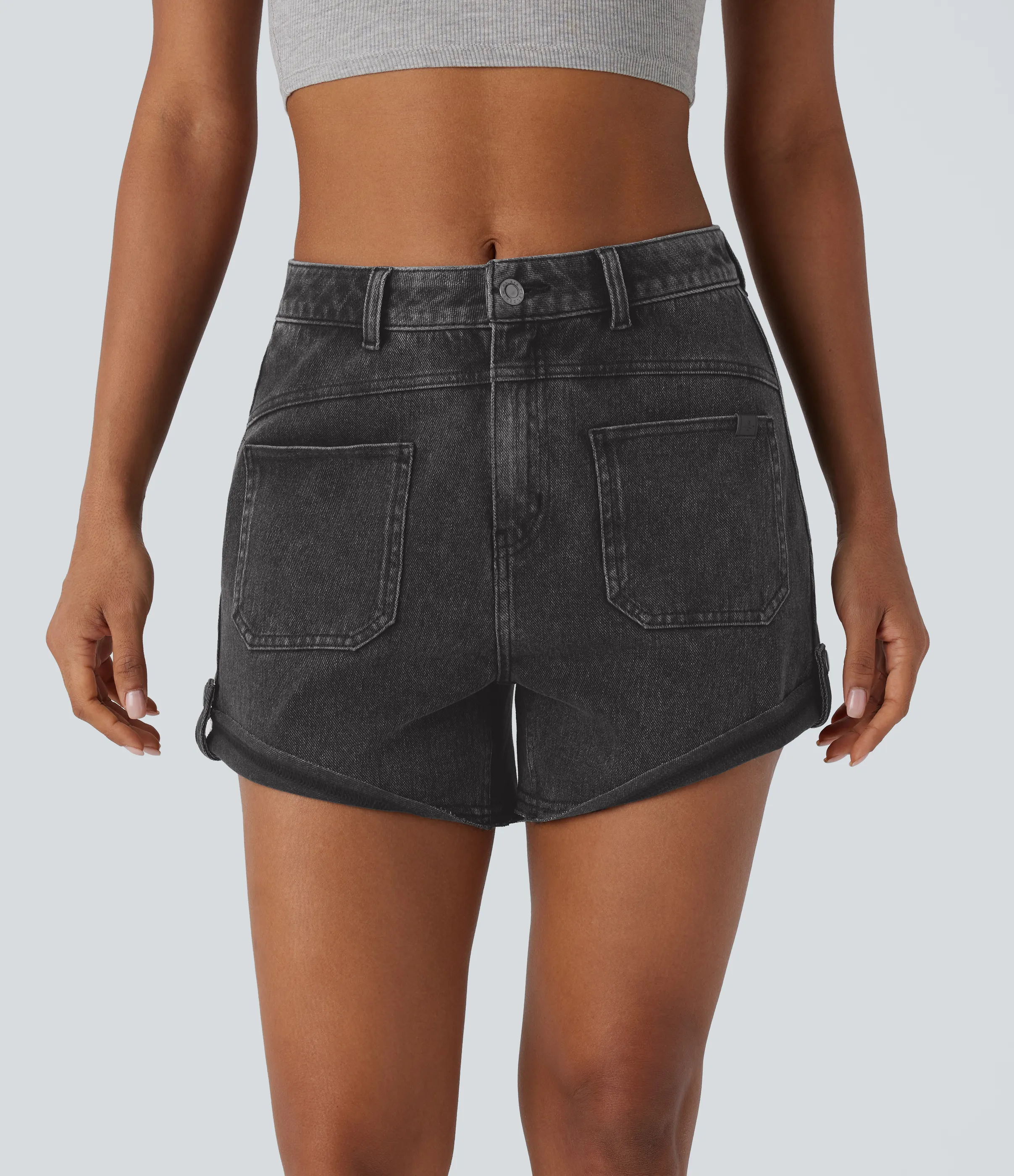 Halara Pantalón corto Halara Flex™ Denim mezclilla elástico lavado dobladillo enrollado bolsillo delantero tiro medio - Sandalwood Black Denim - XS(regular) sold by Halara product image thumbnail 4