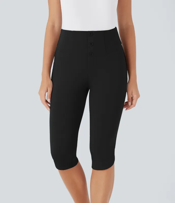 Halara Pantalón ajustado tiro alto botón decorativo bolsillo lateral dobladillo cruzado - Black - XL(regular) sold by Halara