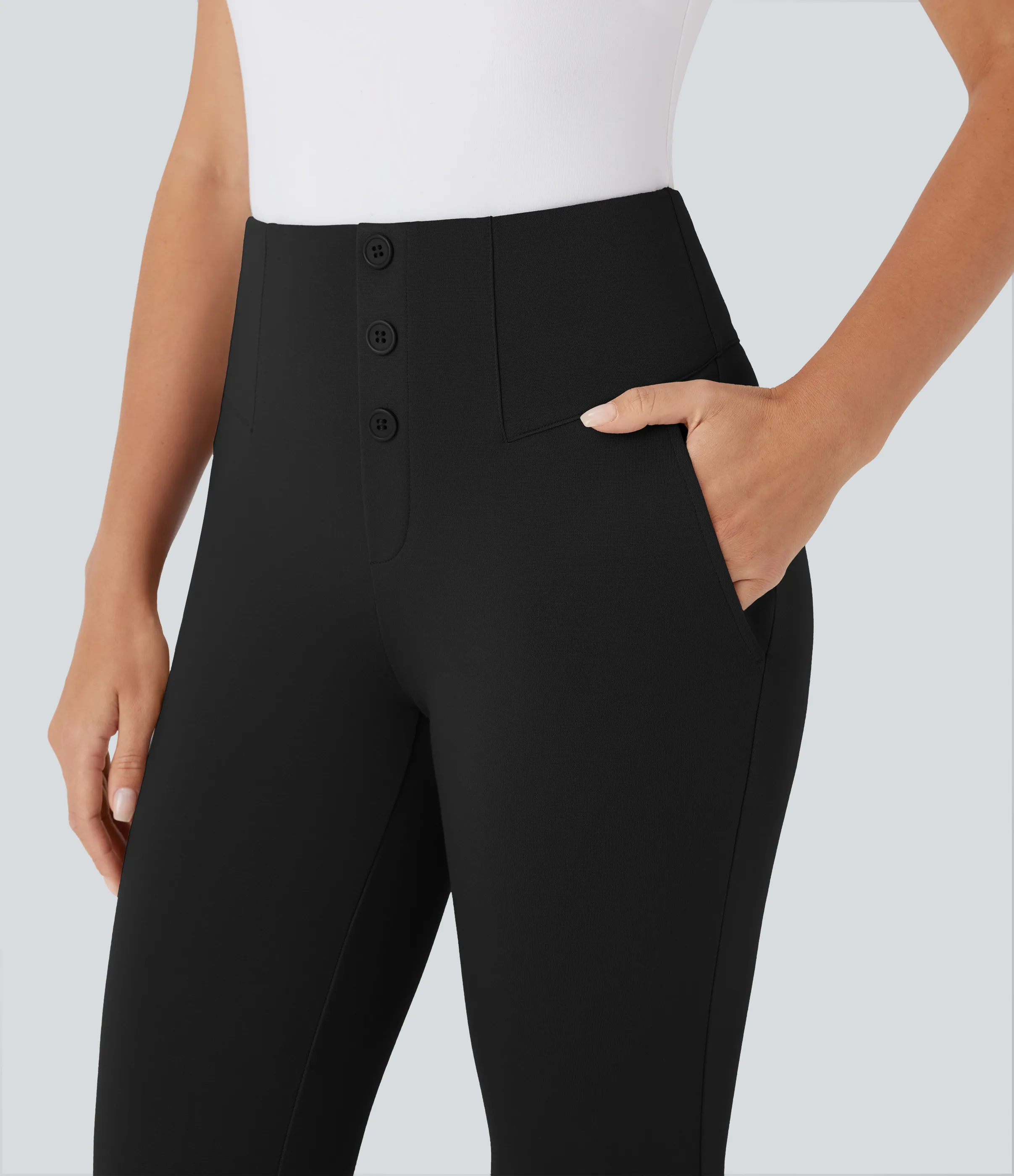 Halara Pantalón ajustado tiro alto botón decorativo bolsillo lateral dobladillo cruzado - Black - XL(regular) sold by Halara product image thumbnail 5