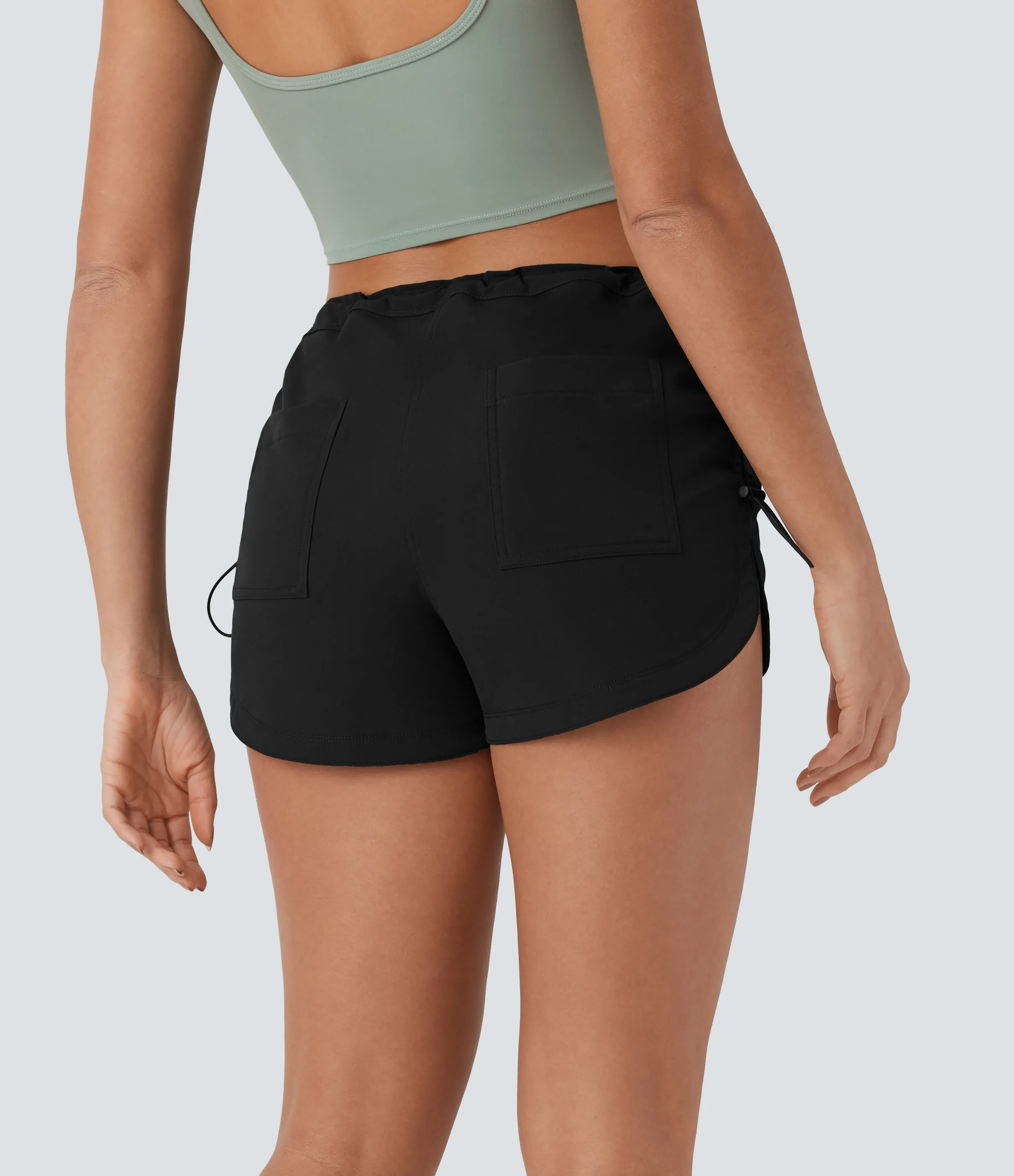 Halara Shorts casuales de tiro bajo con cordón ajustable y bolsillo con dobladillo curvo - Black - XL sold by Halara product image thumbnail 3