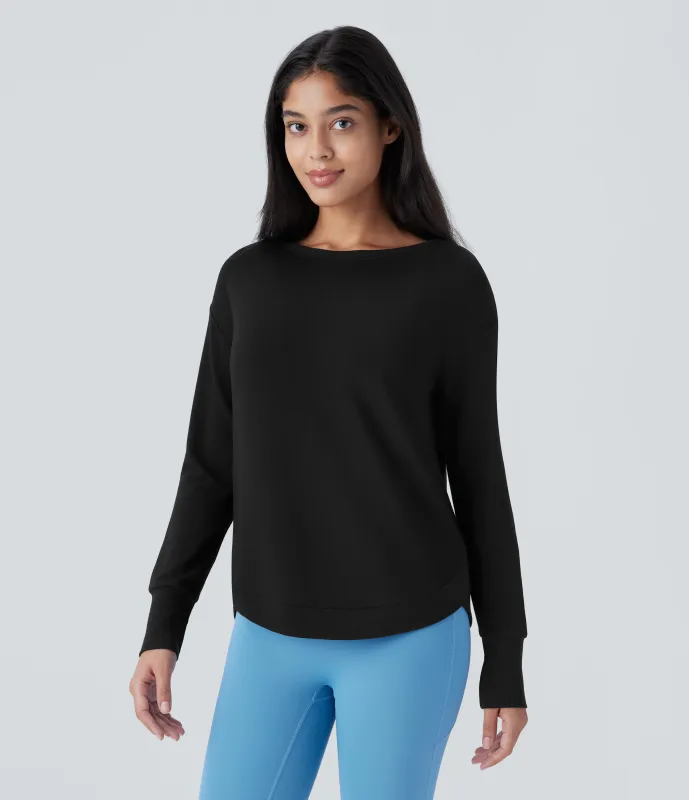 Halara Top deportivo yoga polar dobladillo curvo manga larga cuello barco - Black - XS sold by Halara