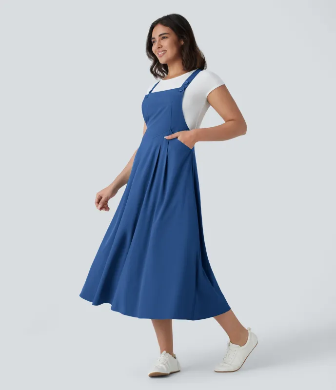 Halara Vestido midi Breezeful™ fluido secado rápido múltiple bolsillo botón correa ajustable - Nebulas Blue - XL sold by Halara