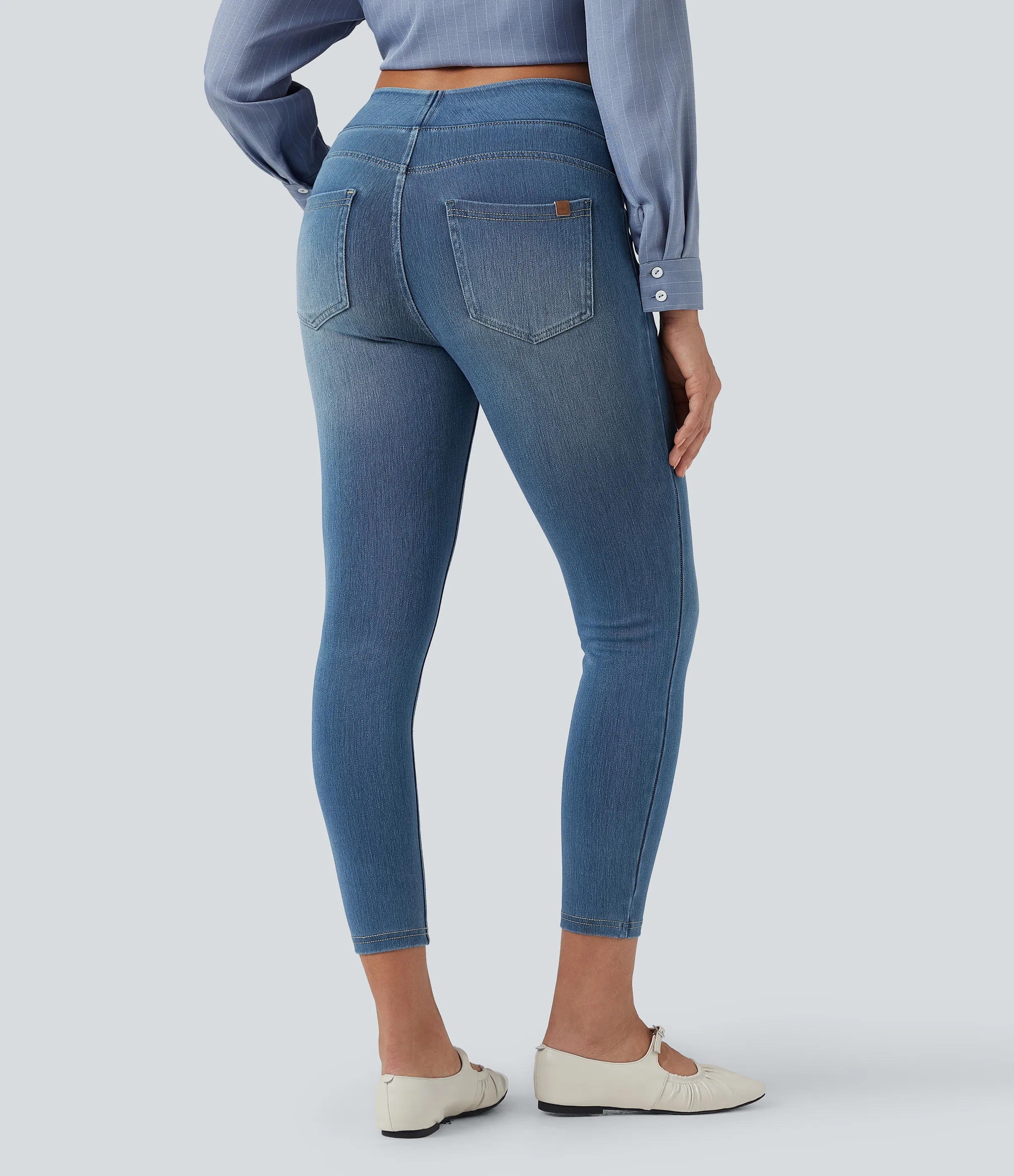 Halara Leggings Halara Flex™ Denim mezclilla elástico bolsillo trasero tiro alto - Mayan Blue Denim - XS(7/8) sold by Halara product image thumbnail 3