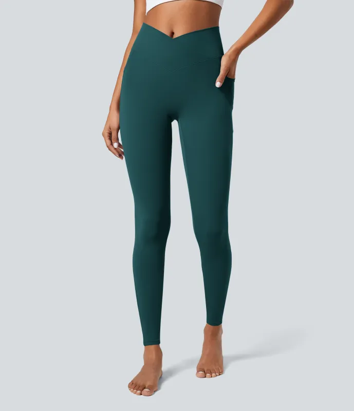 Halara Leggings Softlyzero™ liso bolsillo cruzado -UPF50+ - Viridian - S(7/8) sold by Halara