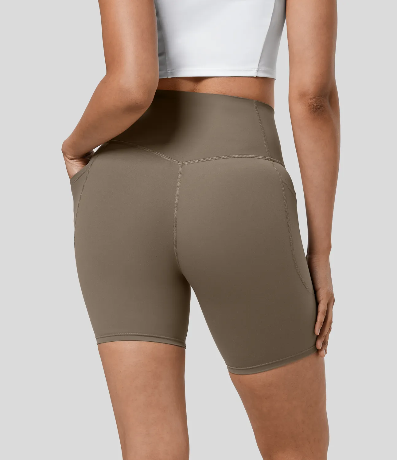 Halara Pantalones cortos SoCinched motociclista entrenamiento moldeador abdomen bolsillo lateral tiro alto 17.5cm - Dawn Brown - XS sold by Halara product image thumbnail 3