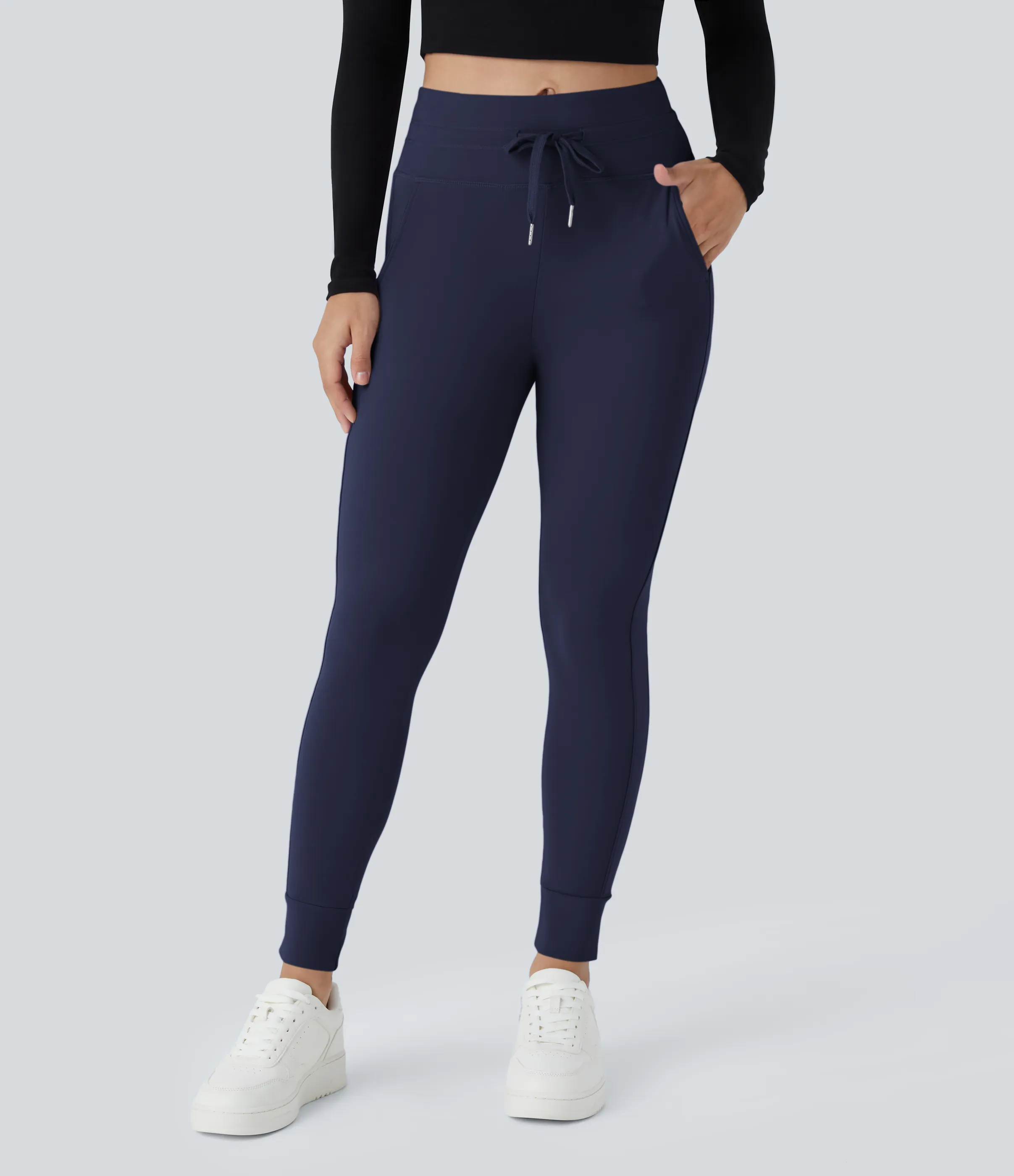 Halara Joggers Softlyzero™ Plush liso largo completo bolsillo lateral cordón tiro alto - Peacoat - L(petite) sold by Halara