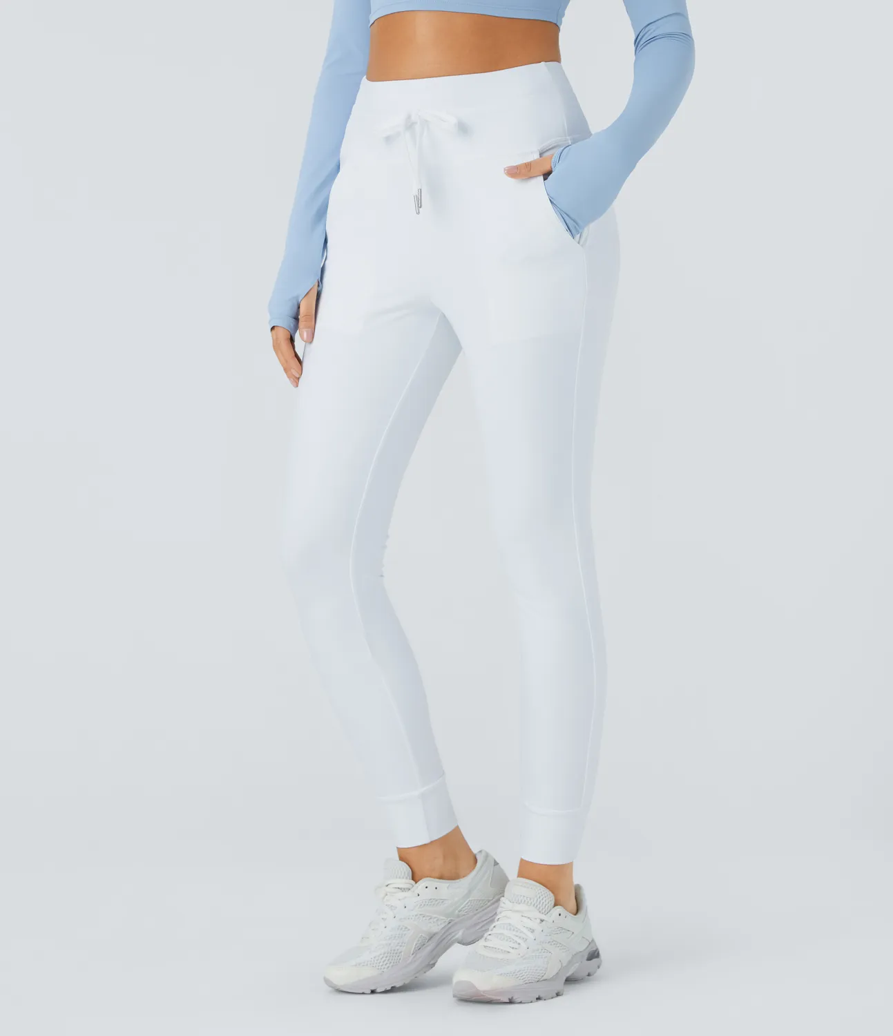 Halara Joggers Softlyzero™ Plush liso largo completo bolsillo lateral cordón tiro alto - Frost White - M(regular) sold by Halara