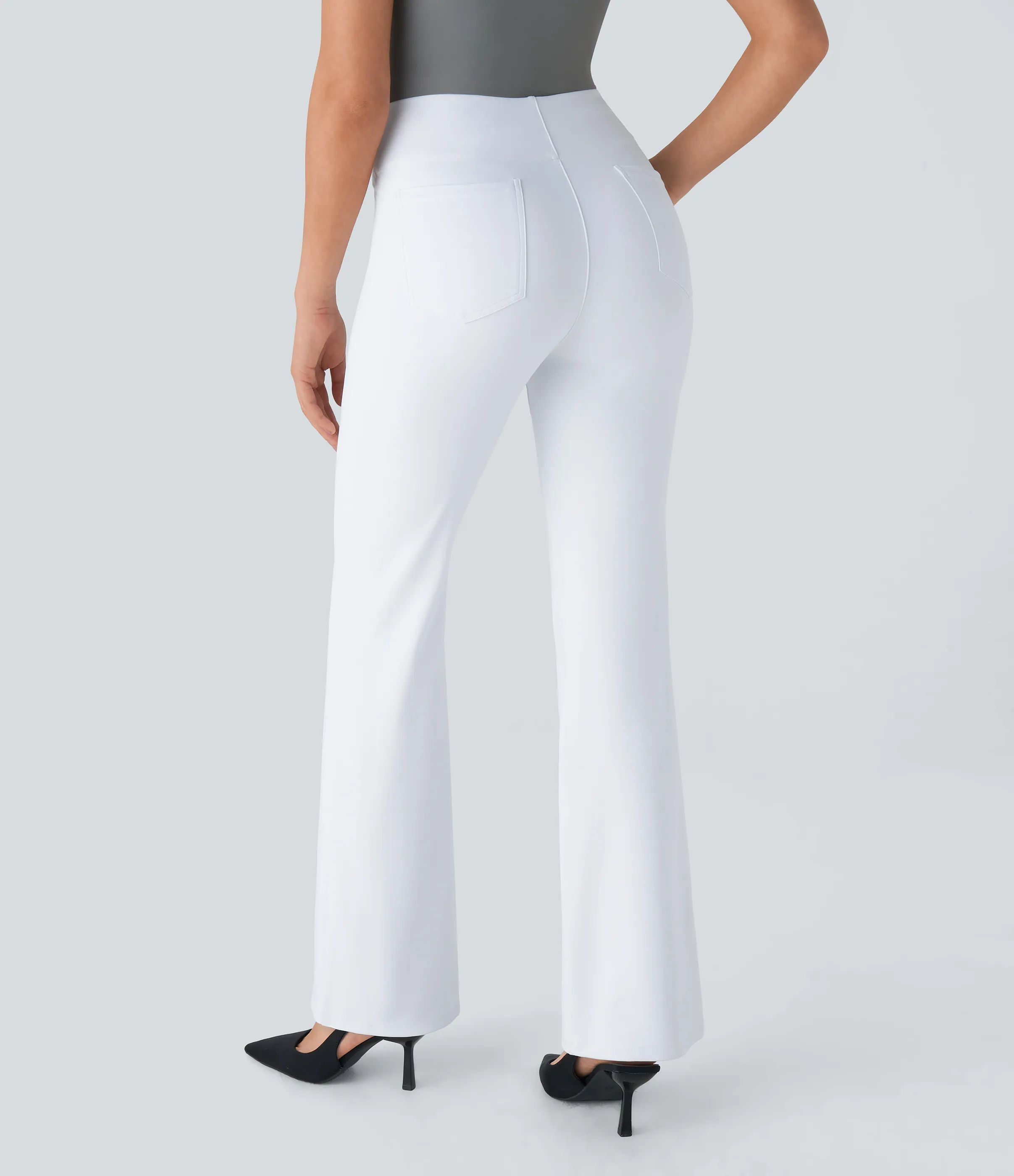 Halara Pantalón Halara Flex™ oficina tiro alto bolsillo trasero ligero acampanado - White - L(regular) sold by Halara product image thumbnail 3