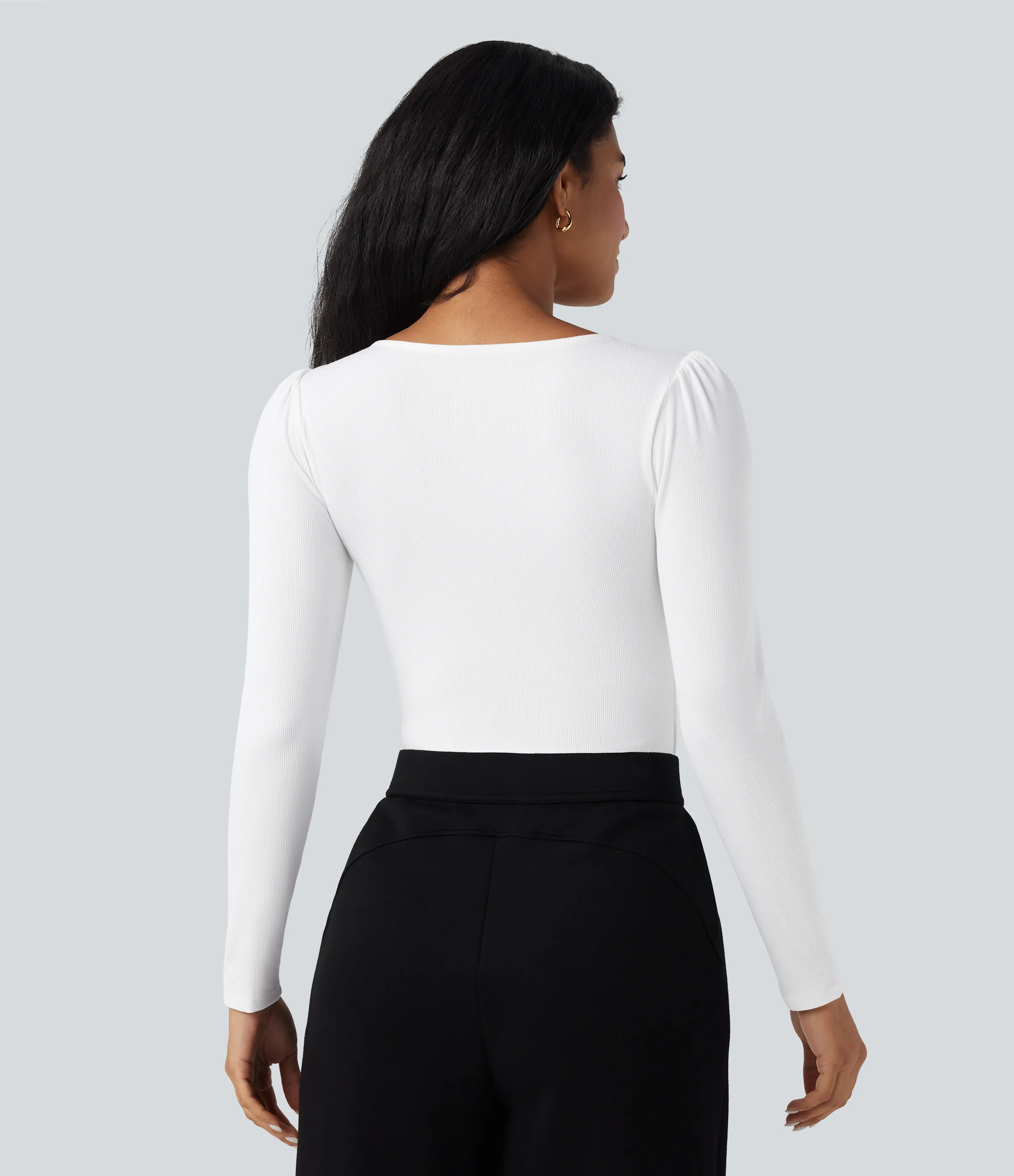 Halara Body casual ajustado acanalado de manga larga con cuello cuadrado - White - XL sold by Halara product image thumbnail 3