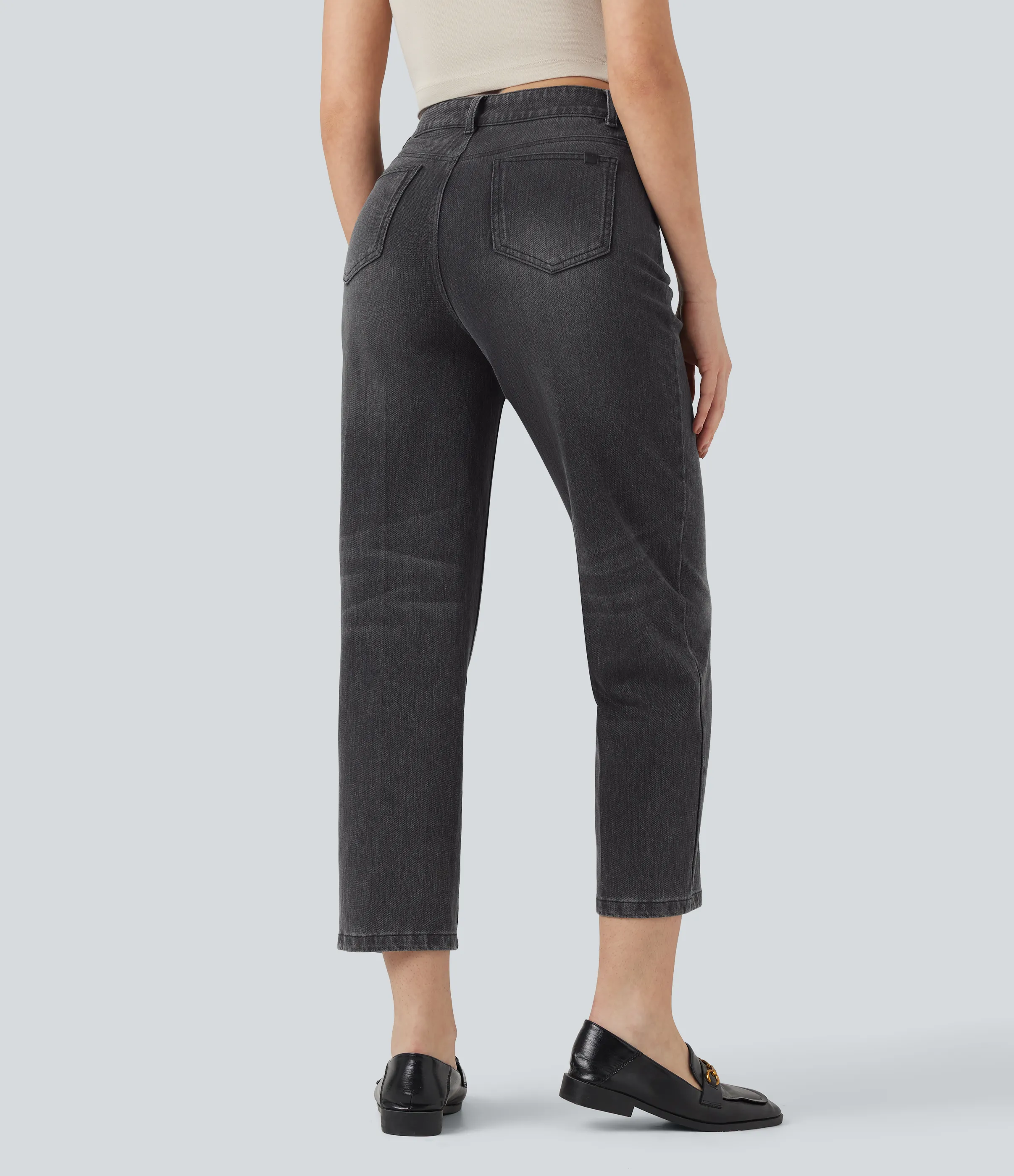 Halara Jeans casuales rectos Halara Flex™ de tiro alto y bolsillos en largo 7/8 - Poppy Seed Denim - M(regular) sold by Halara product image thumbnail 3