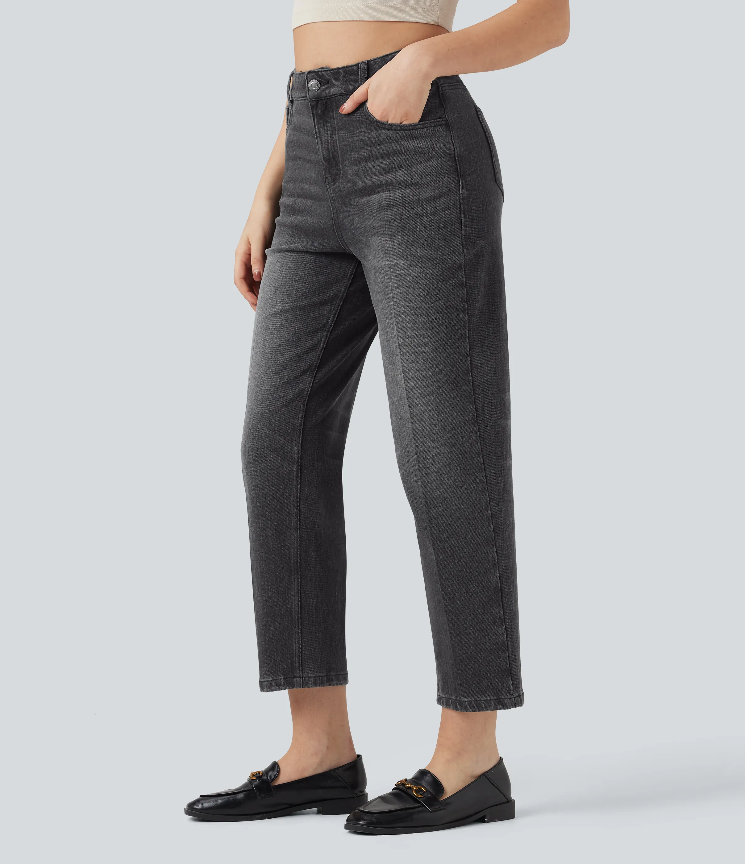 Halara Jeans casuales rectos Halara Flex™ de tiro alto y bolsillos en largo 7/8 - Poppy Seed Denim - M(regular) sold by Halara product image thumbnail 4