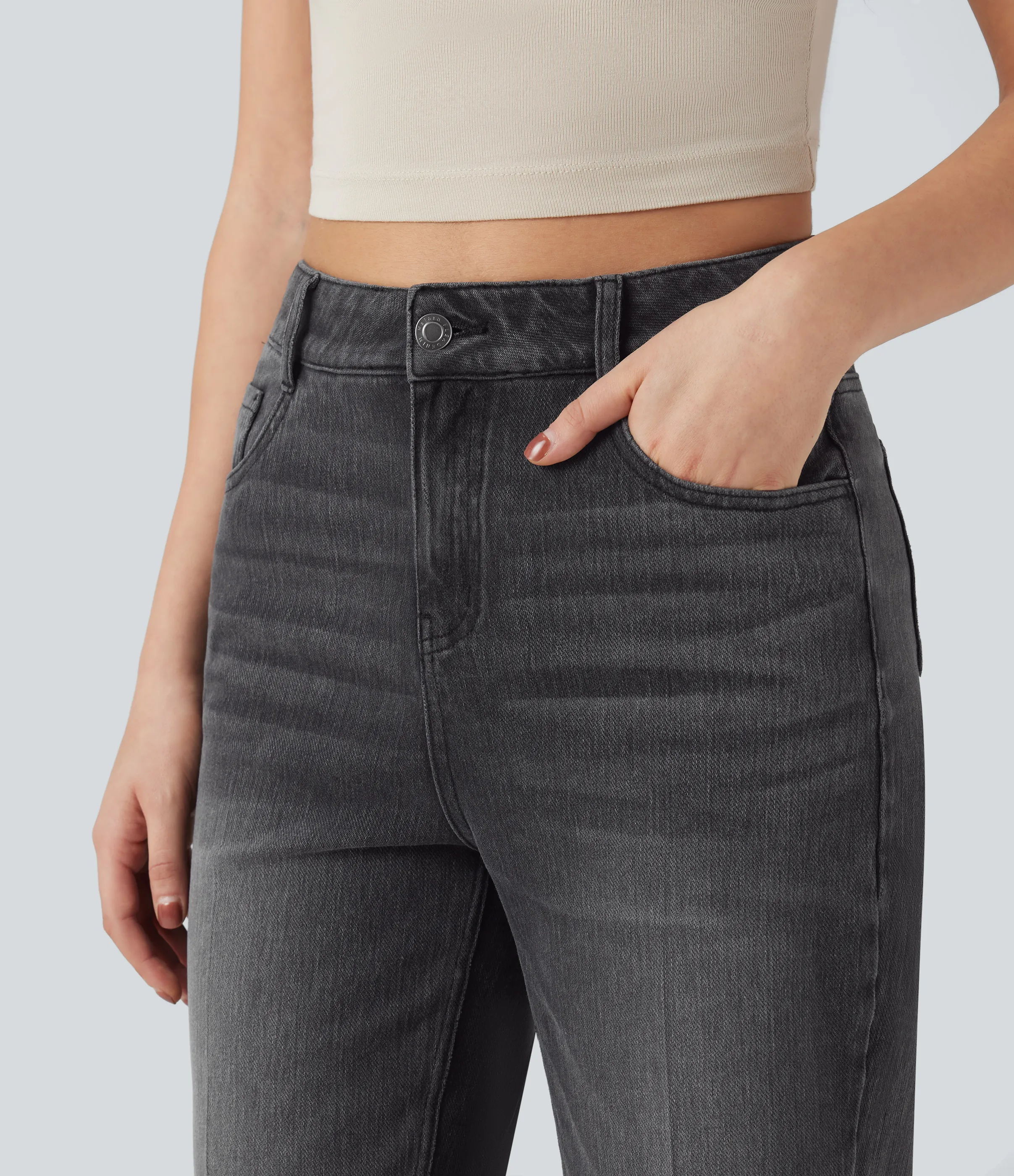 Halara Jeans casuales rectos Halara Flex™ de tiro alto y bolsillos en largo 7/8 - Poppy Seed Denim - M(regular) sold by Halara product image thumbnail 5