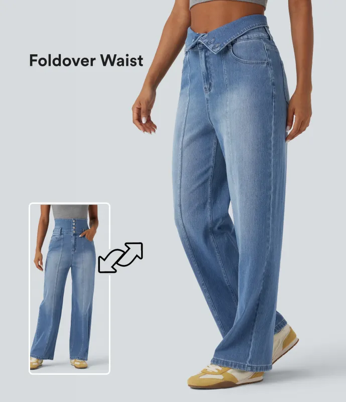 Halara Jeans casuales rectos Halara Flex™ de tiro alto con bolsillos - Tide Blue Denim - XS(regular) sold by Halara