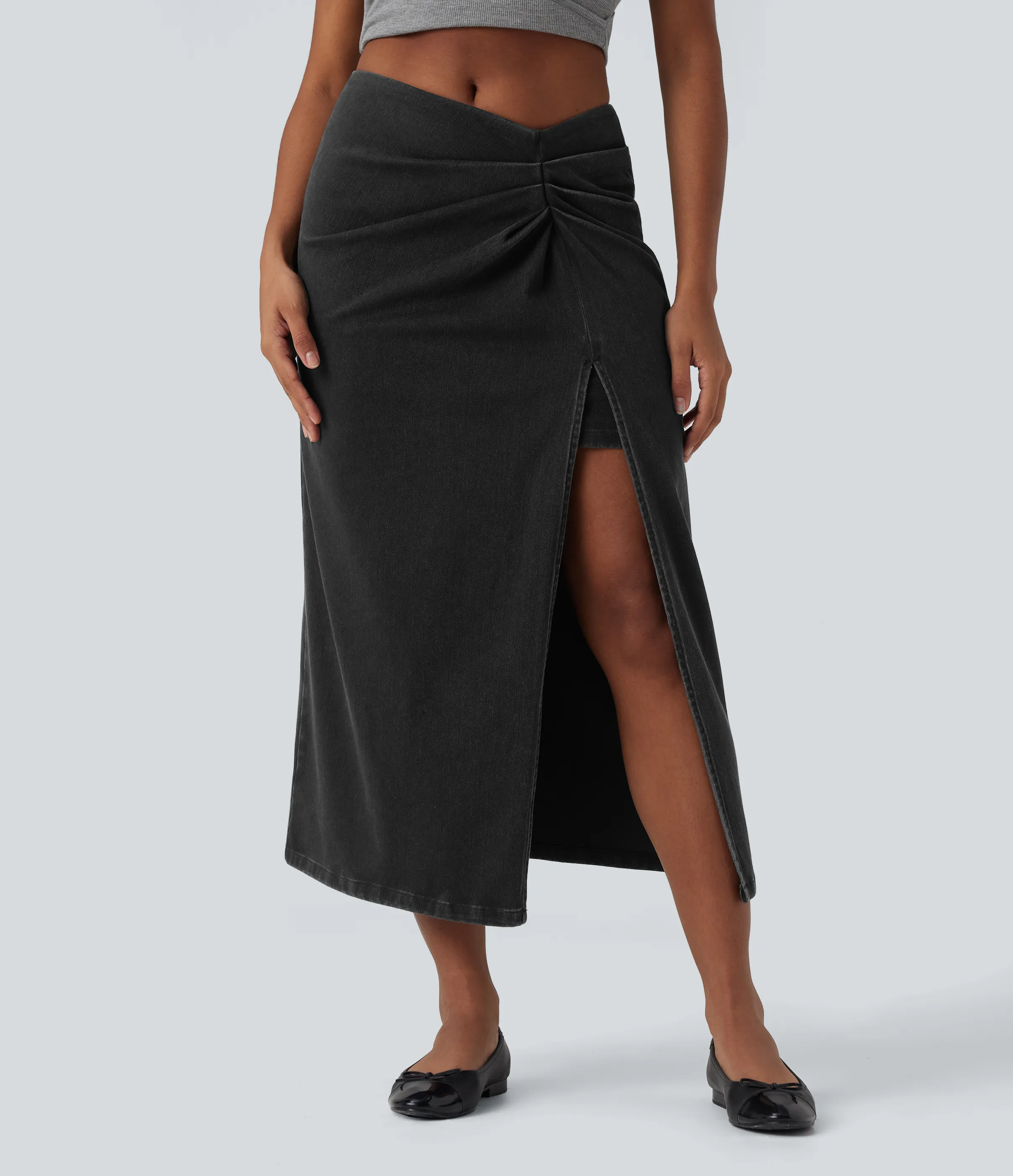 Halara Falda vaquera informal midi ajustada con abertura y cintura alta 2 en 1 de Halara Flex™ - Phantom Denim - XL(regular) sold by Halara