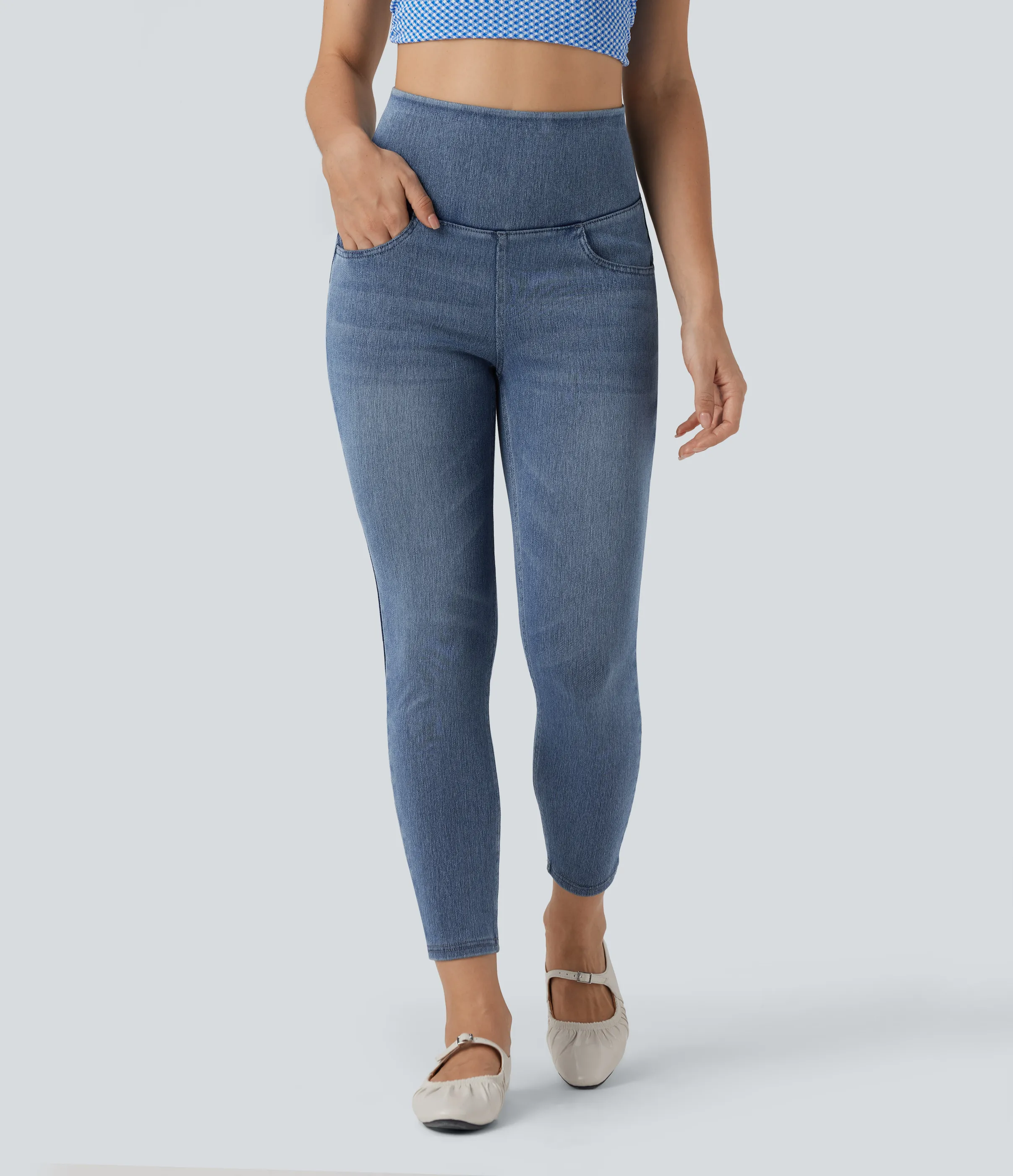 Halara Jeans casuales Halara Flex™ ajustados de 7/8 con tiro alto cruzado con bolsillos - Blue Jasper Denim - S(regular) sold by Halara product image thumbnail 3