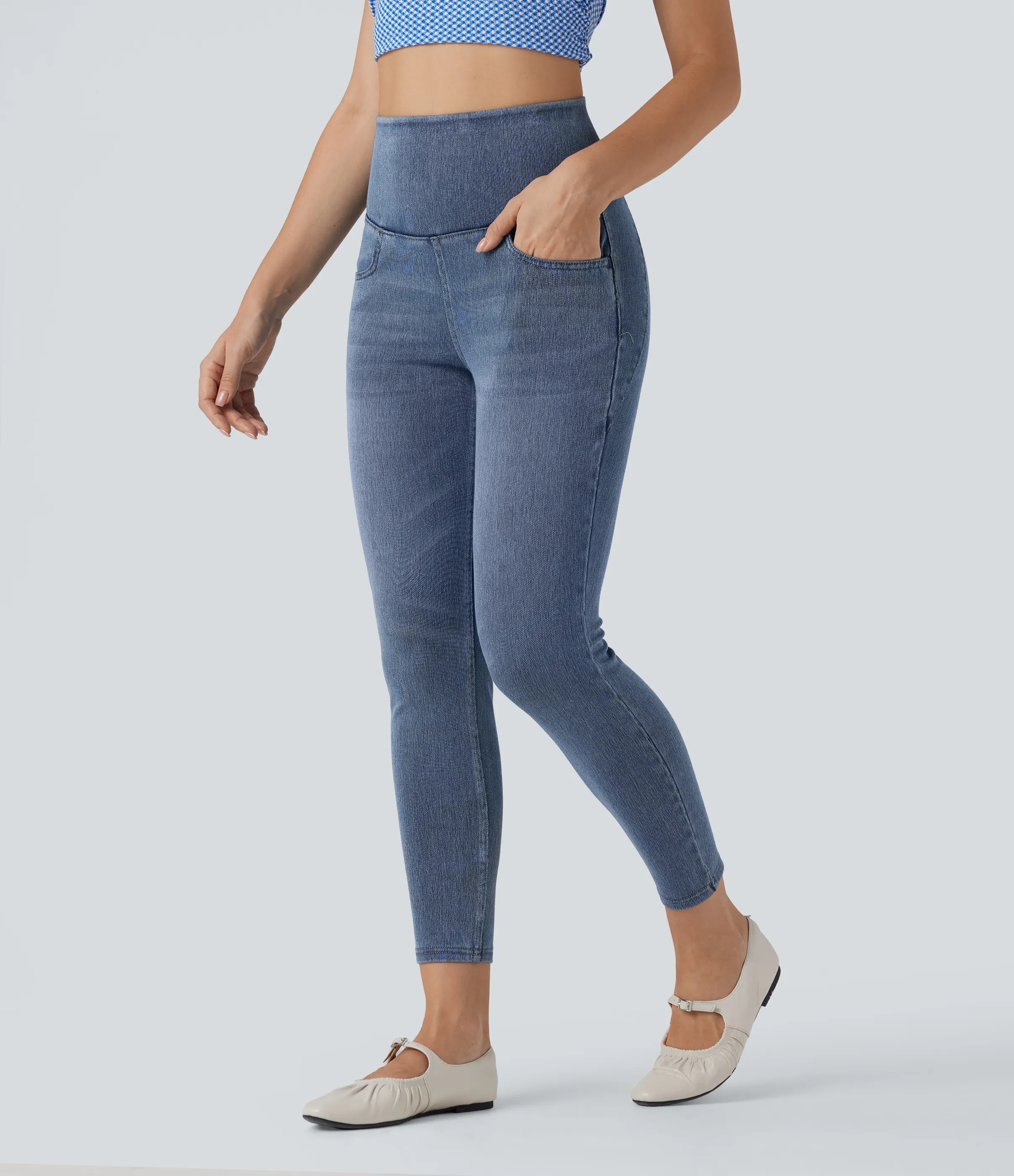 Halara Jeans casuales Halara Flex™ ajustados de 7/8 con tiro alto cruzado con bolsillos - Blue Jasper Denim - S(regular) sold by Halara product image thumbnail 4