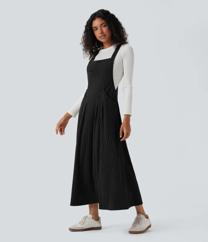 Halara Vestido estilo pichi casual de punto acanalado con bolsillos - Black - S sold by Halara