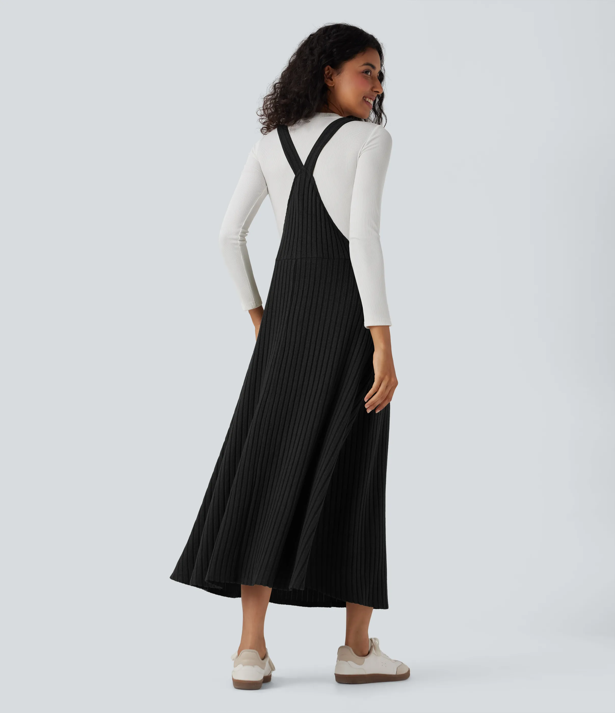 Halara Vestido estilo pichi casual de punto acanalado con bolsillos - Black - S sold by Halara product image thumbnail 3