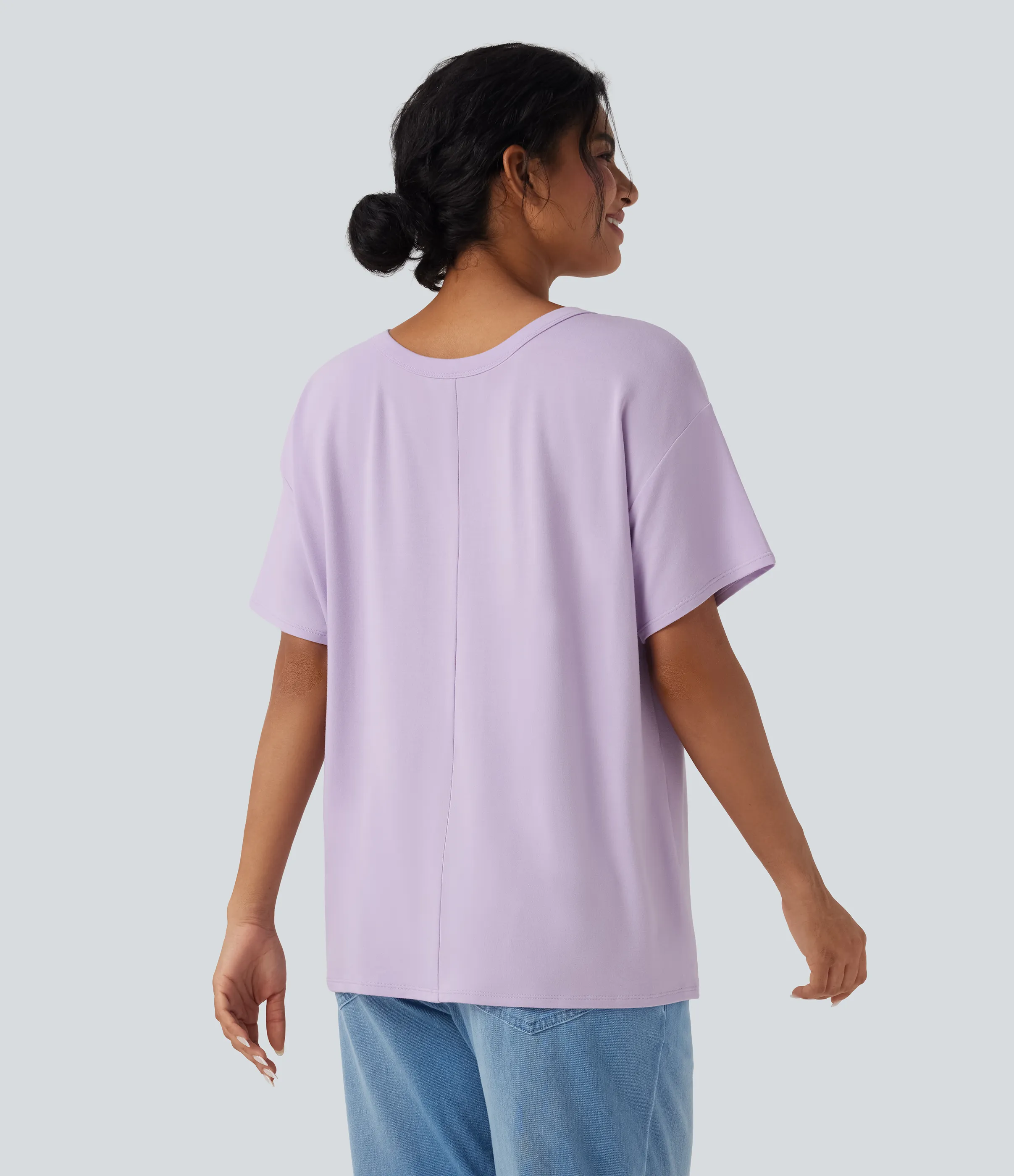 Halara Top casual holgado de manga corta con escote en V profundo - Misty Purple - S sold by Halara product image thumbnail 3