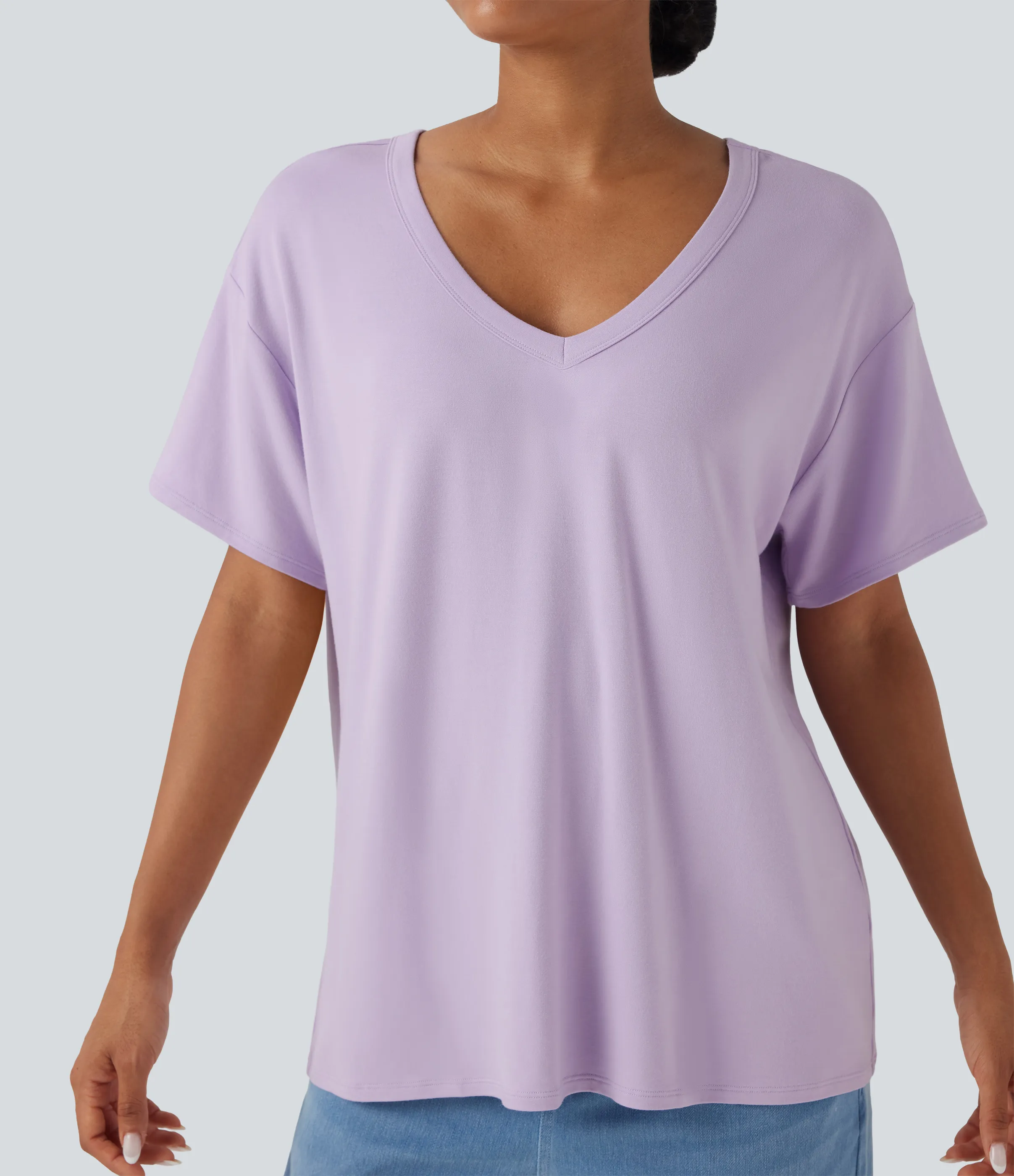 Halara Top casual holgado de manga corta con escote en V profundo - Misty Purple - S sold by Halara product image thumbnail 5